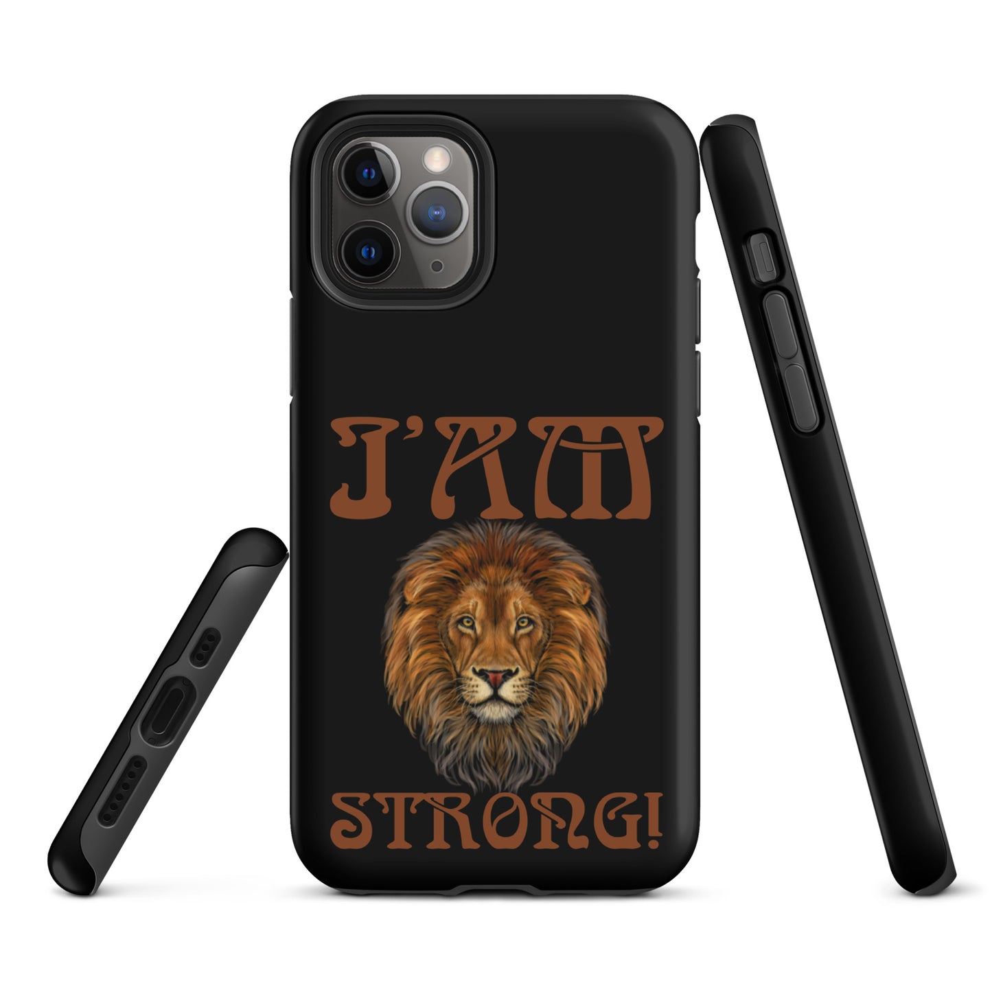 “I’AM STRONG!” Black Tough Case for iPhone® W/Brown Font