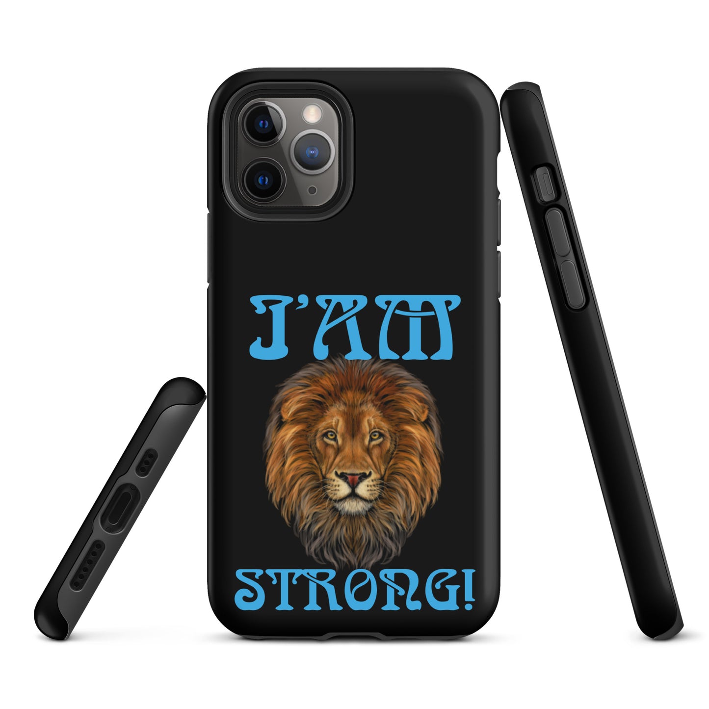 “I’AM STRONG!” Black Tough Case for iPhone® W/SkyBlue Font