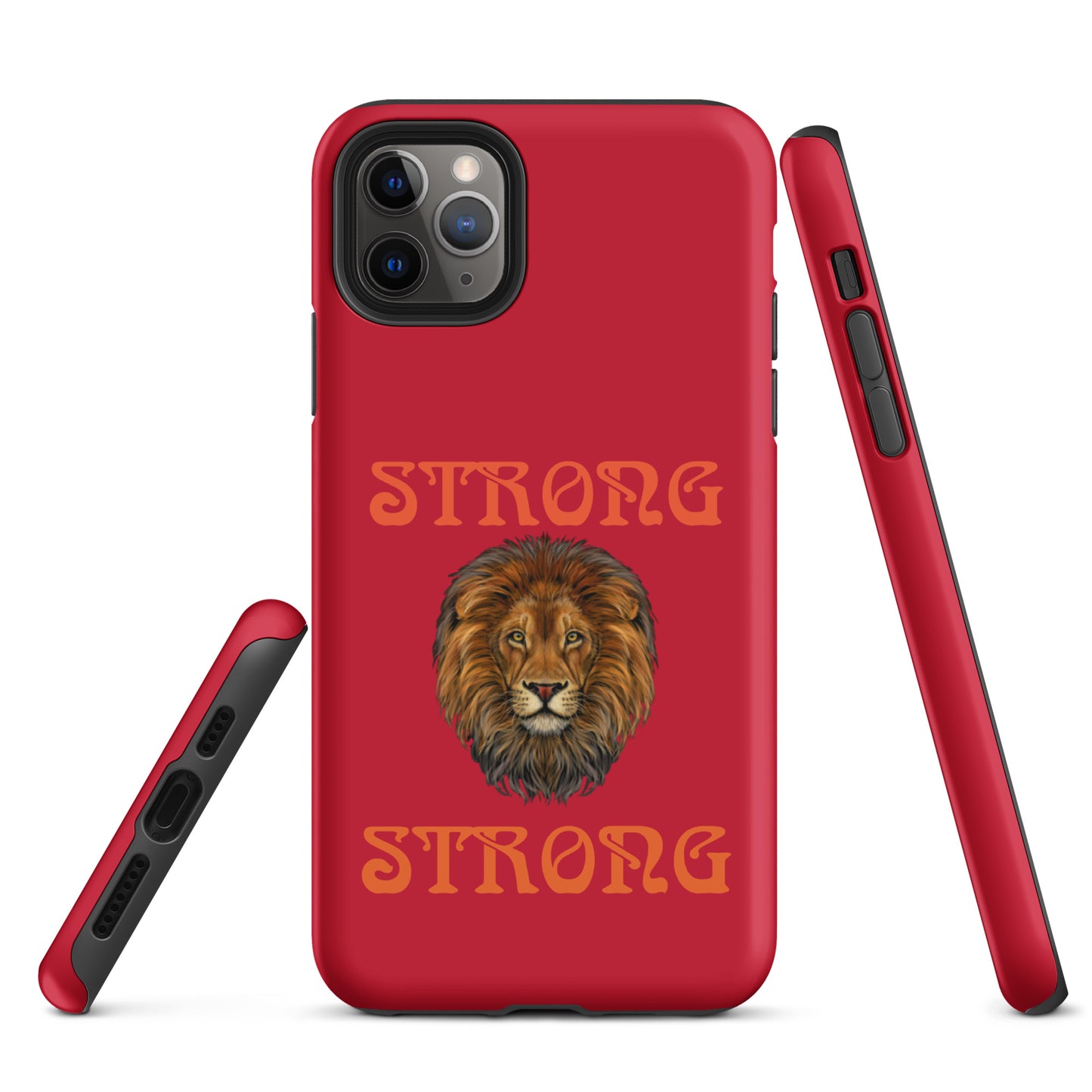 “STRONG”Red DoubleView Tough Case for iPhone® W/Orange Font