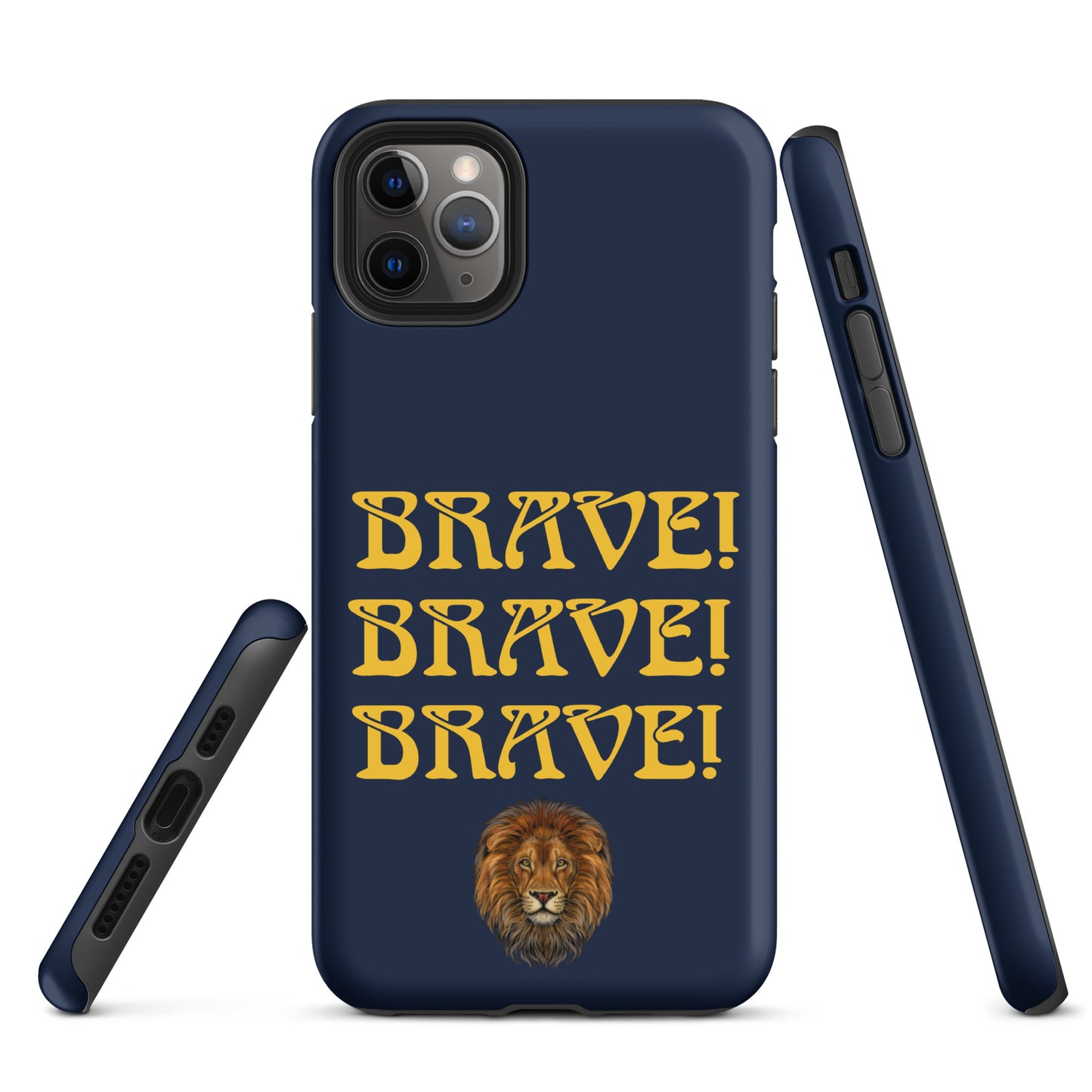 “BRAVE!Navy Tough Case for iPhone® W/Triple Yellow Font