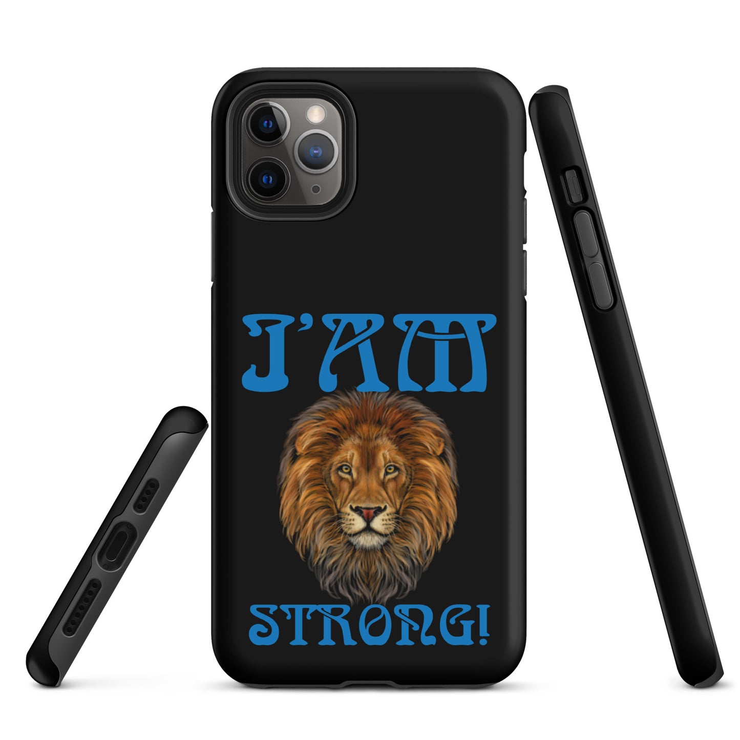 “I’AM STRONG!” Black Tough Case for iPhone® W/Navy Blue Font