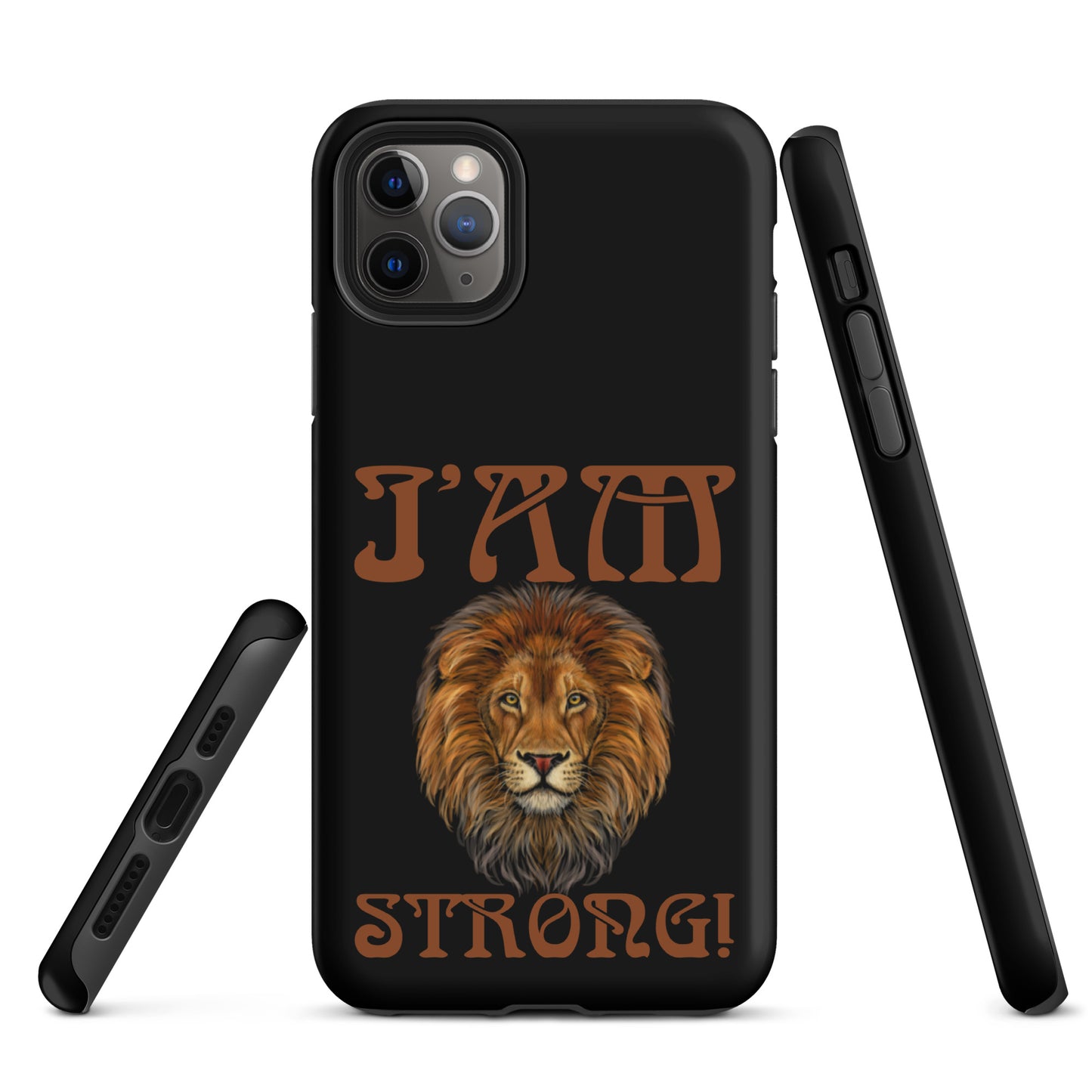 “I’AM STRONG!” Black Tough Case for iPhone® W/Brown Font
