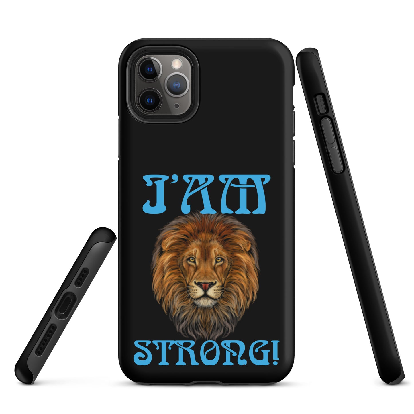 “I’AM STRONG!” Black Tough Case for iPhone® W/SkyBlue Font