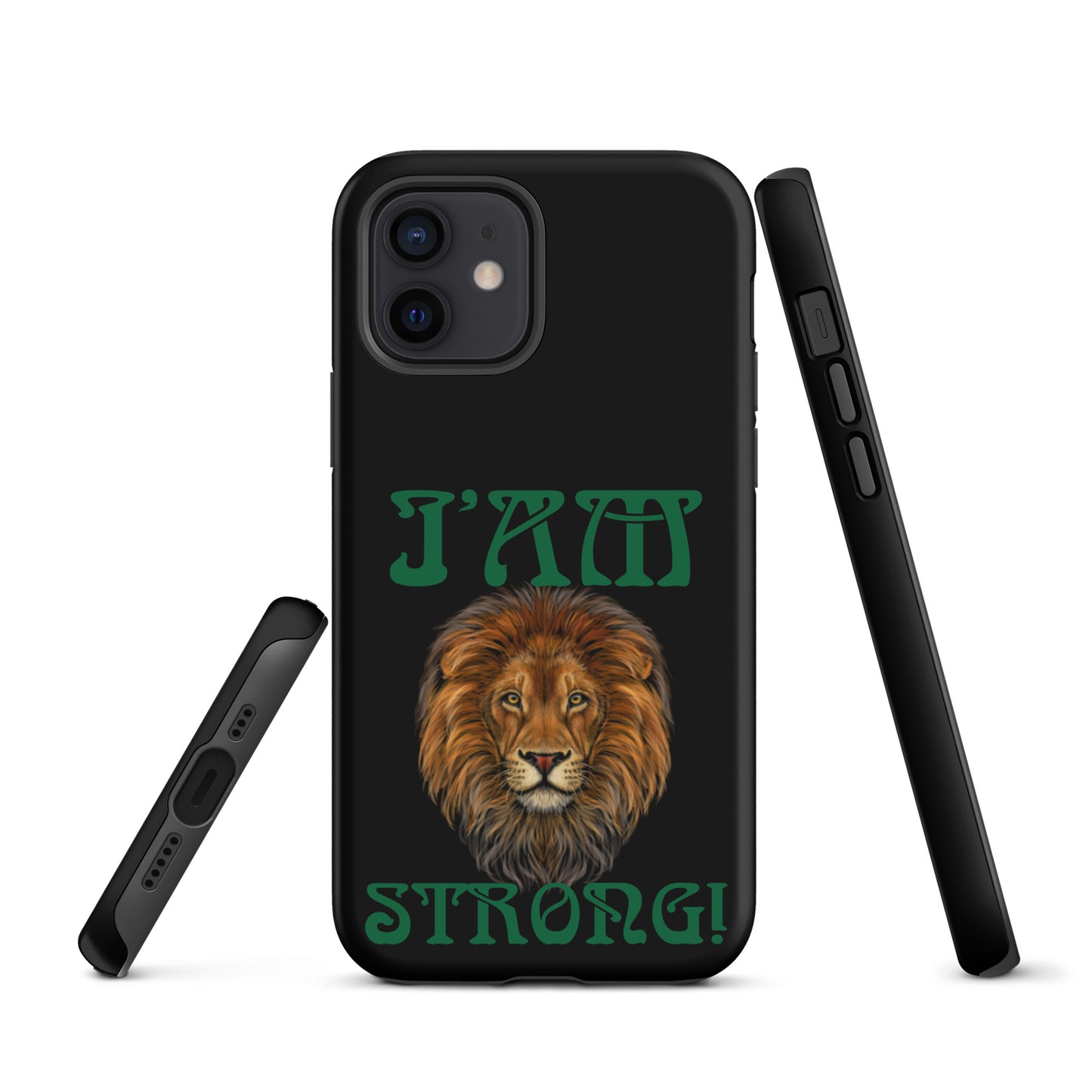 “I’AM STRONG!” Black Tough Case for iPhone® W/Green Font