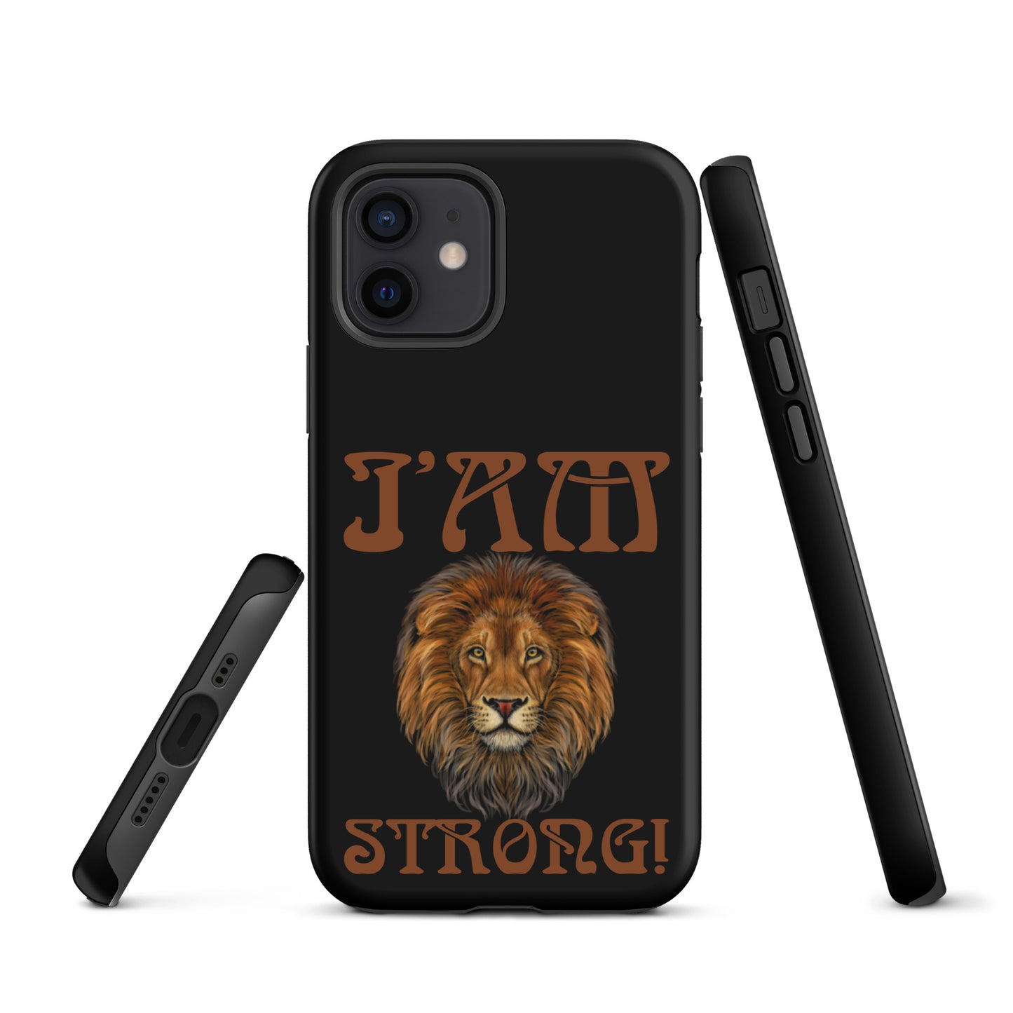 “I’AM STRONG!” Black Tough Case for iPhone® W/Brown Font