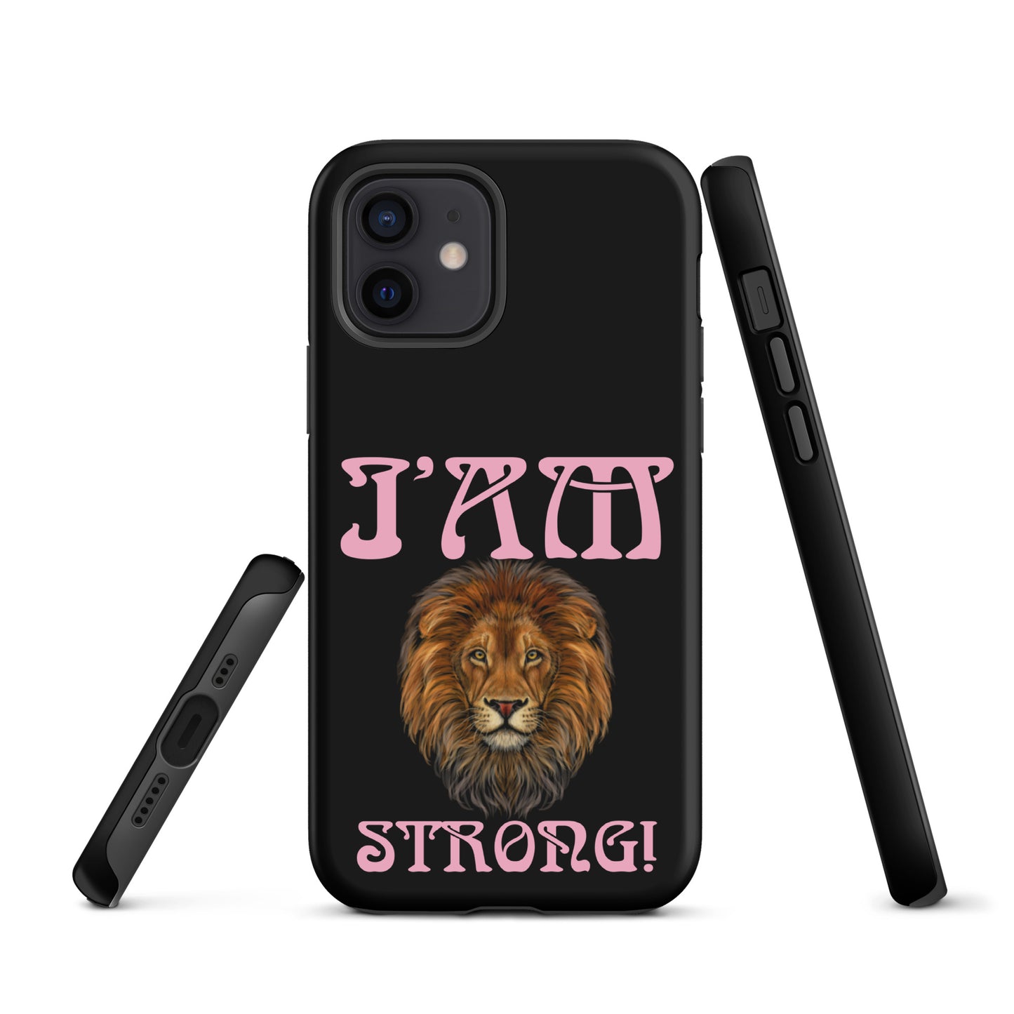 “I’AM STRONG!” Black Tough Case for iPhone® W/Cotton Candy Font
