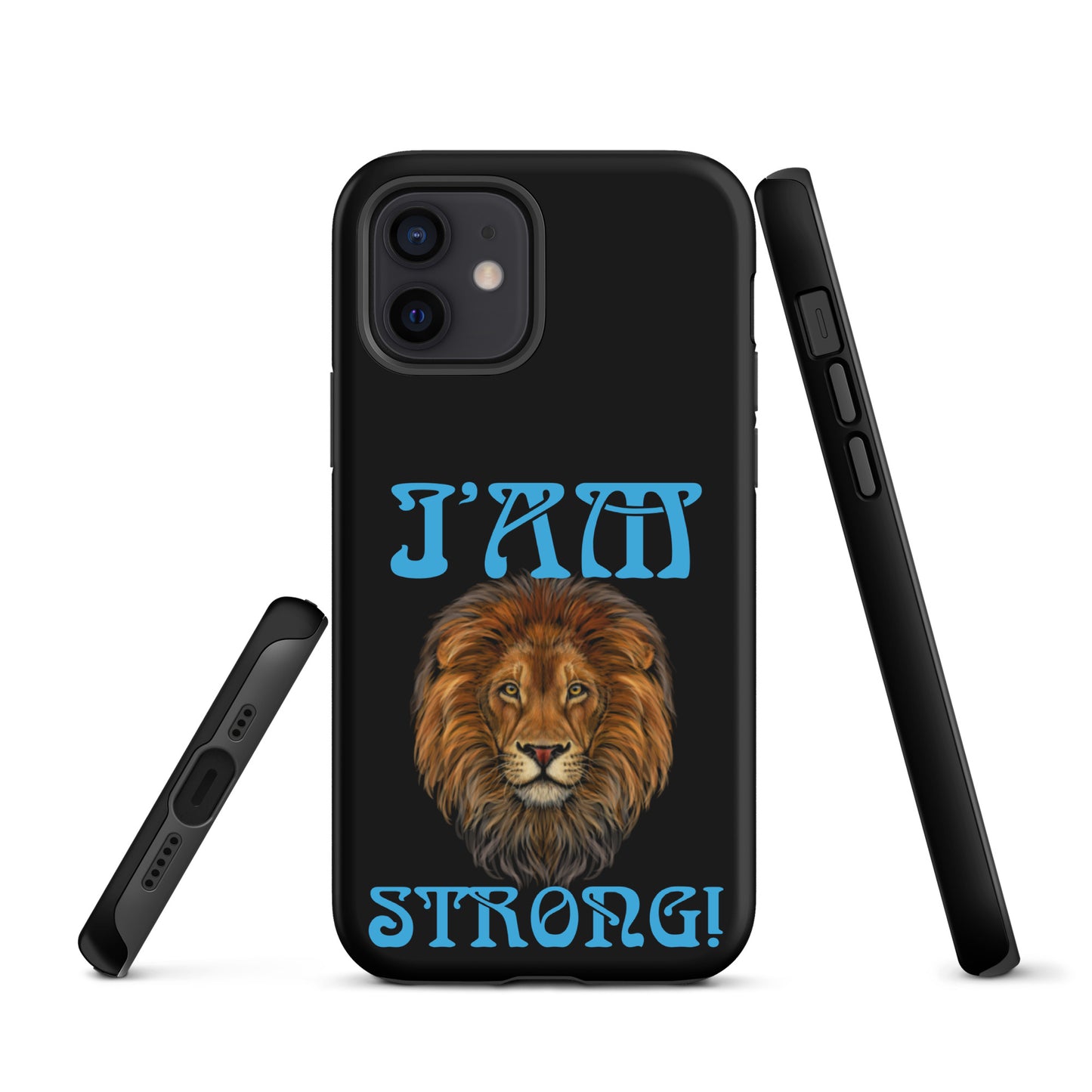 “I’AM STRONG!” Black Tough Case for iPhone® W/SkyBlue Font