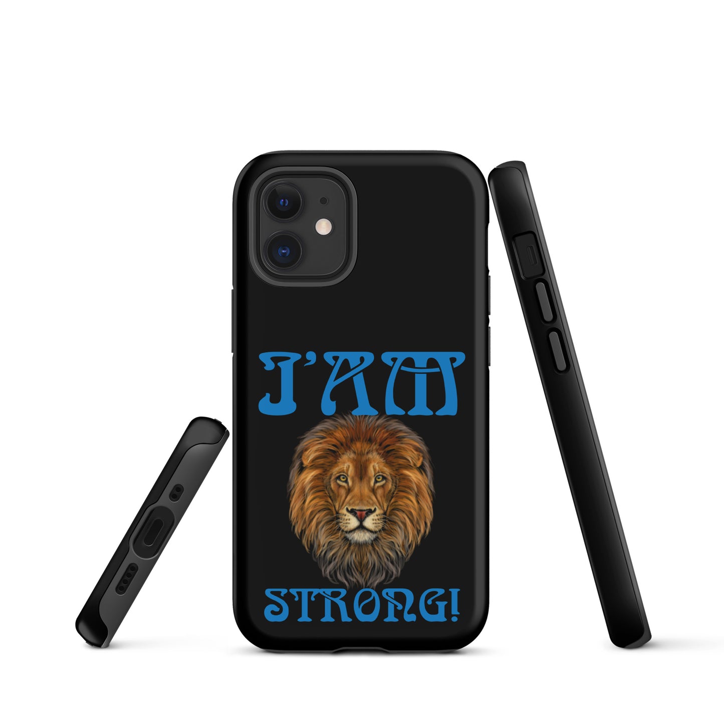 “I’AM STRONG!” Black Tough Case for iPhone® W/Navy Blue Font