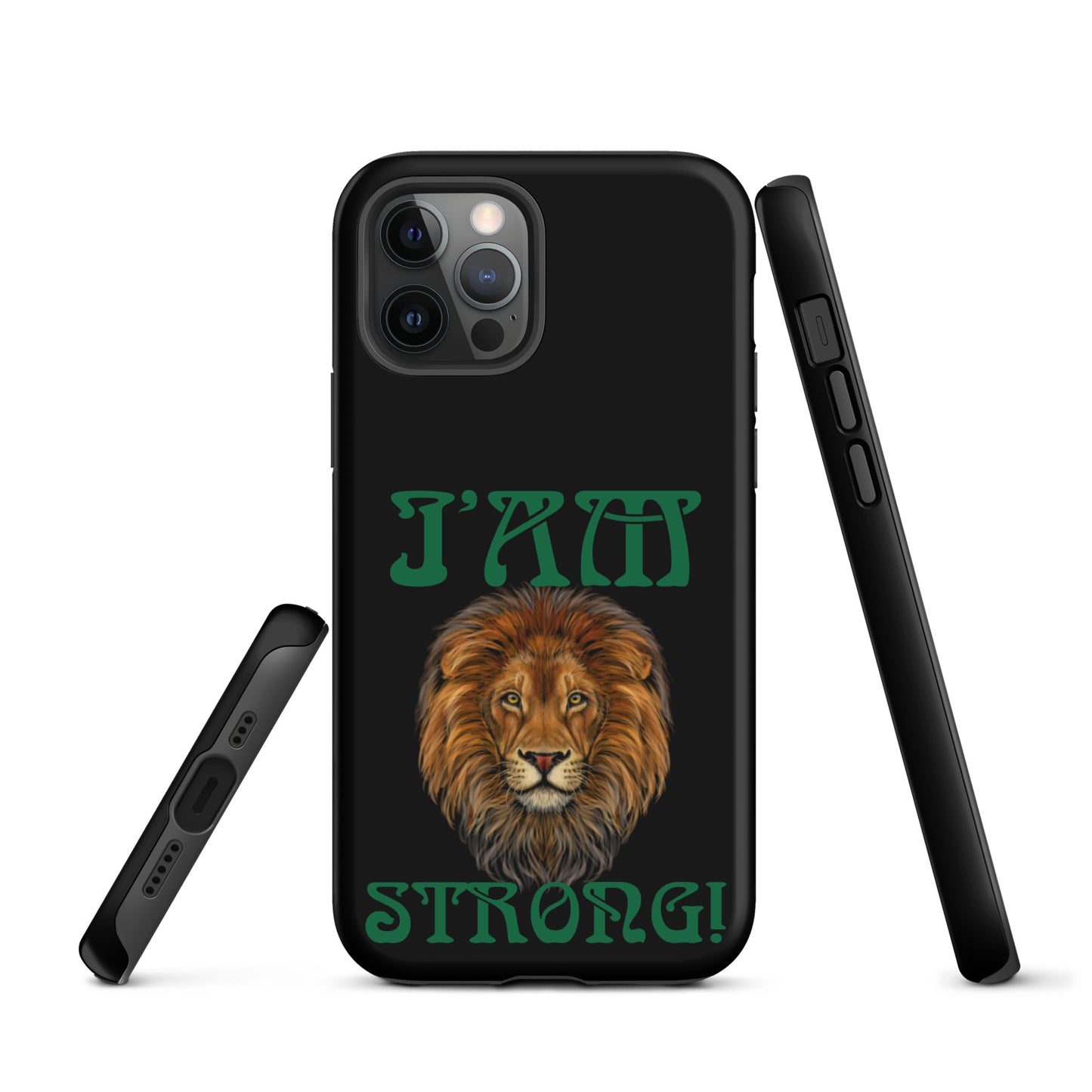 “I’AM STRONG!” Black Tough Case for iPhone® W/Green Font