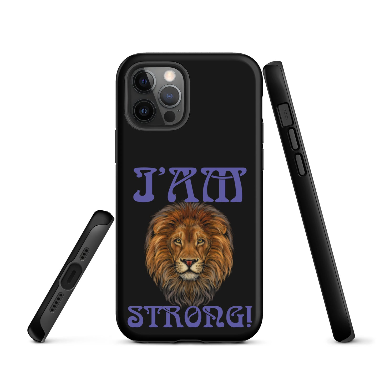 “I’AM STRONG!” Black Tough Case for iPhone® W/Purple Font