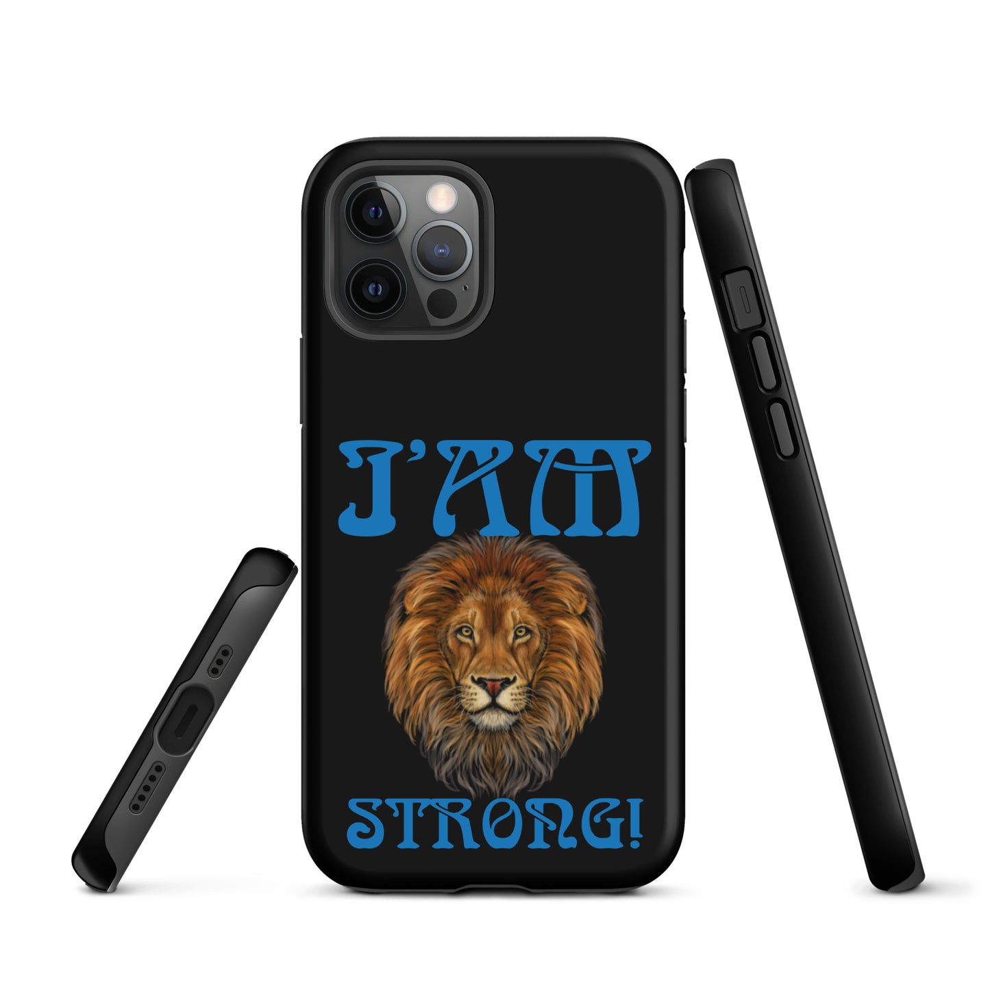 “I’AM STRONG!” Black Tough Case for iPhone® W/Navy Blue Font