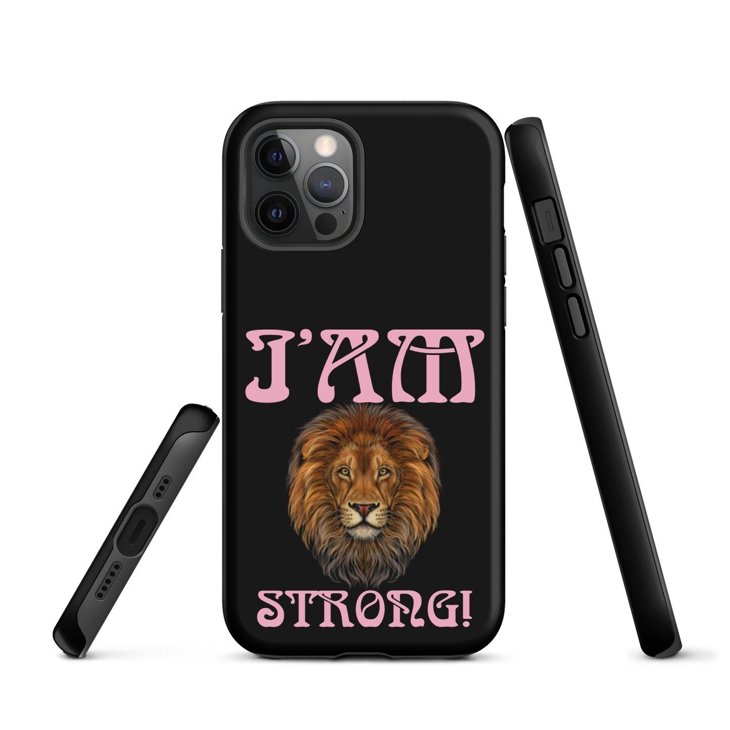 “I’AM STRONG!” Black Tough Case for iPhone® W/Cotton Candy Font