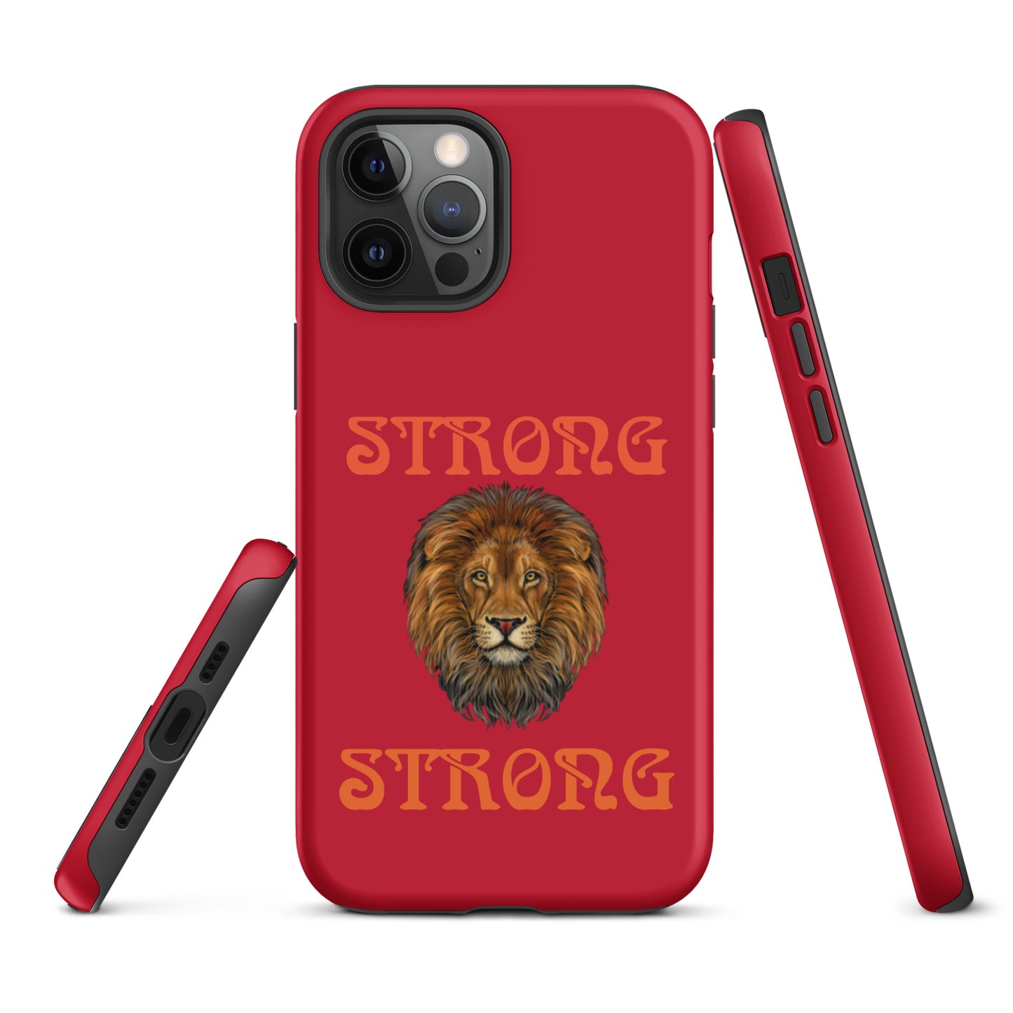 “STRONG”Red DoubleView Tough Case for iPhone® W/Orange Font