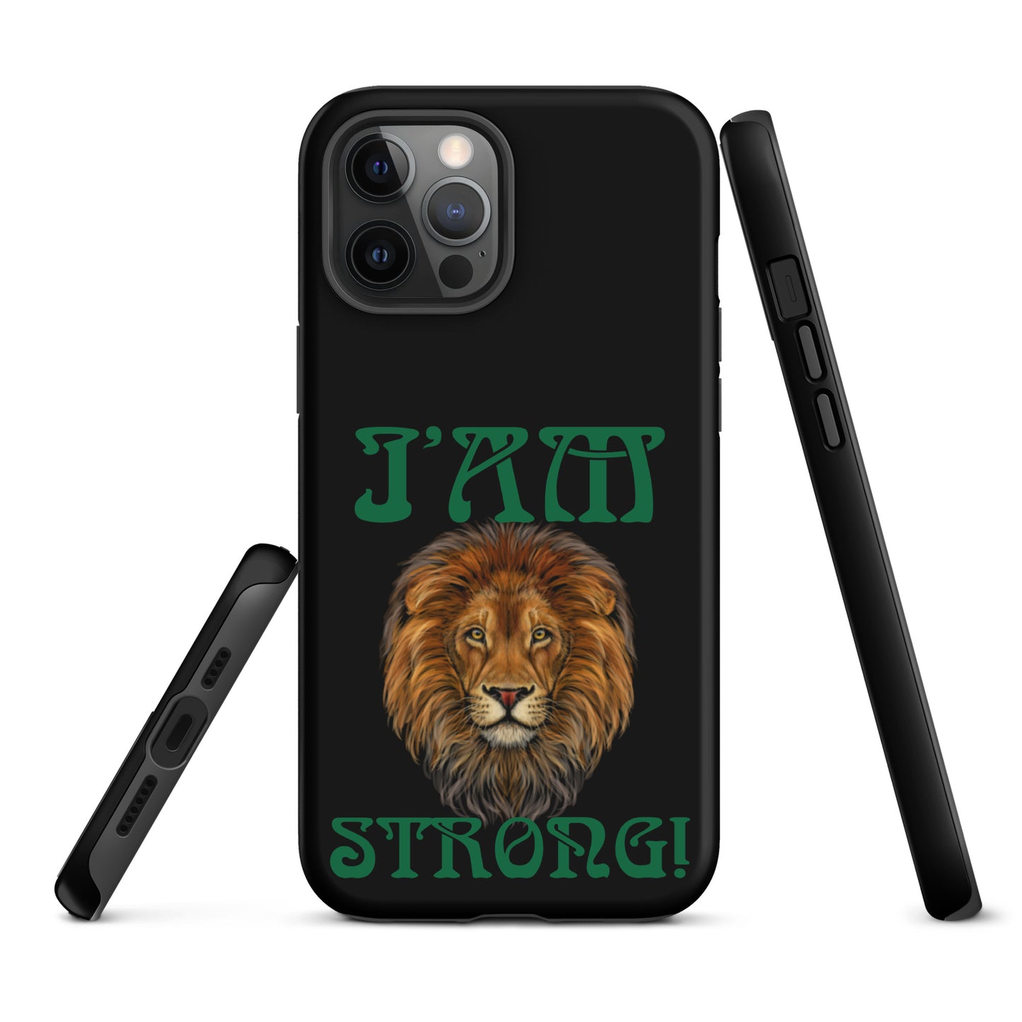 “I’AM STRONG!” Black Tough Case for iPhone® W/Green Font