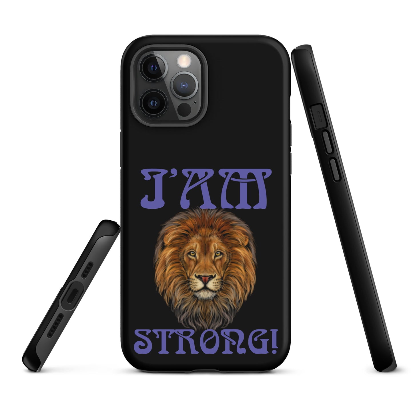 “I’AM STRONG!” Black Tough Case for iPhone® W/Purple Font