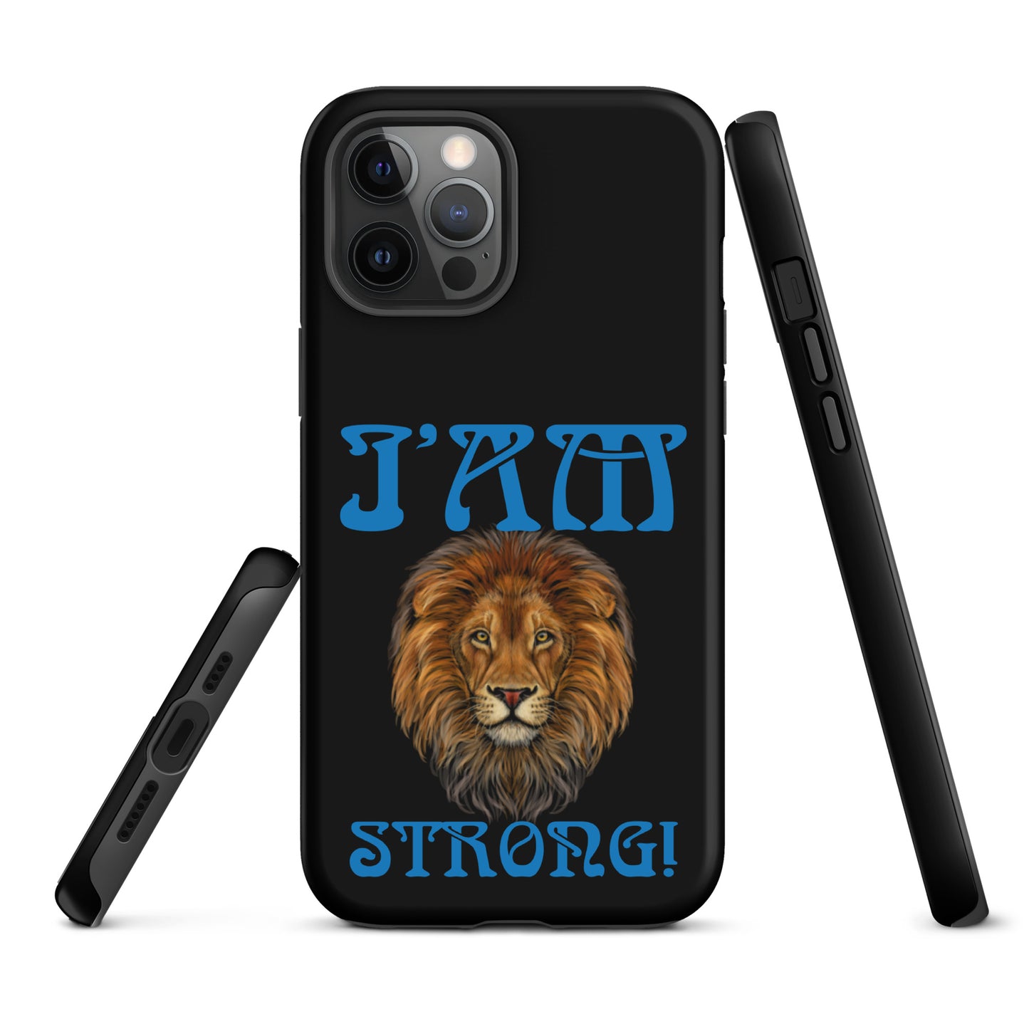 “I’AM STRONG!” Black Tough Case for iPhone® W/Navy Blue Font