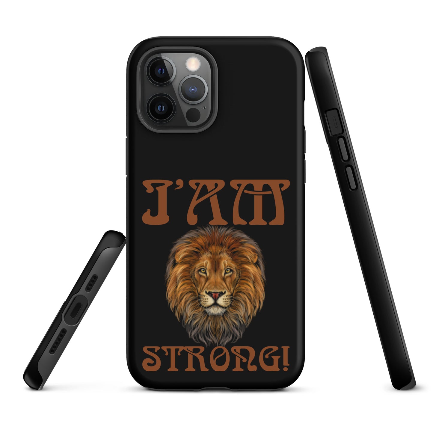 “I’AM STRONG!” Black Tough Case for iPhone® W/Brown Font