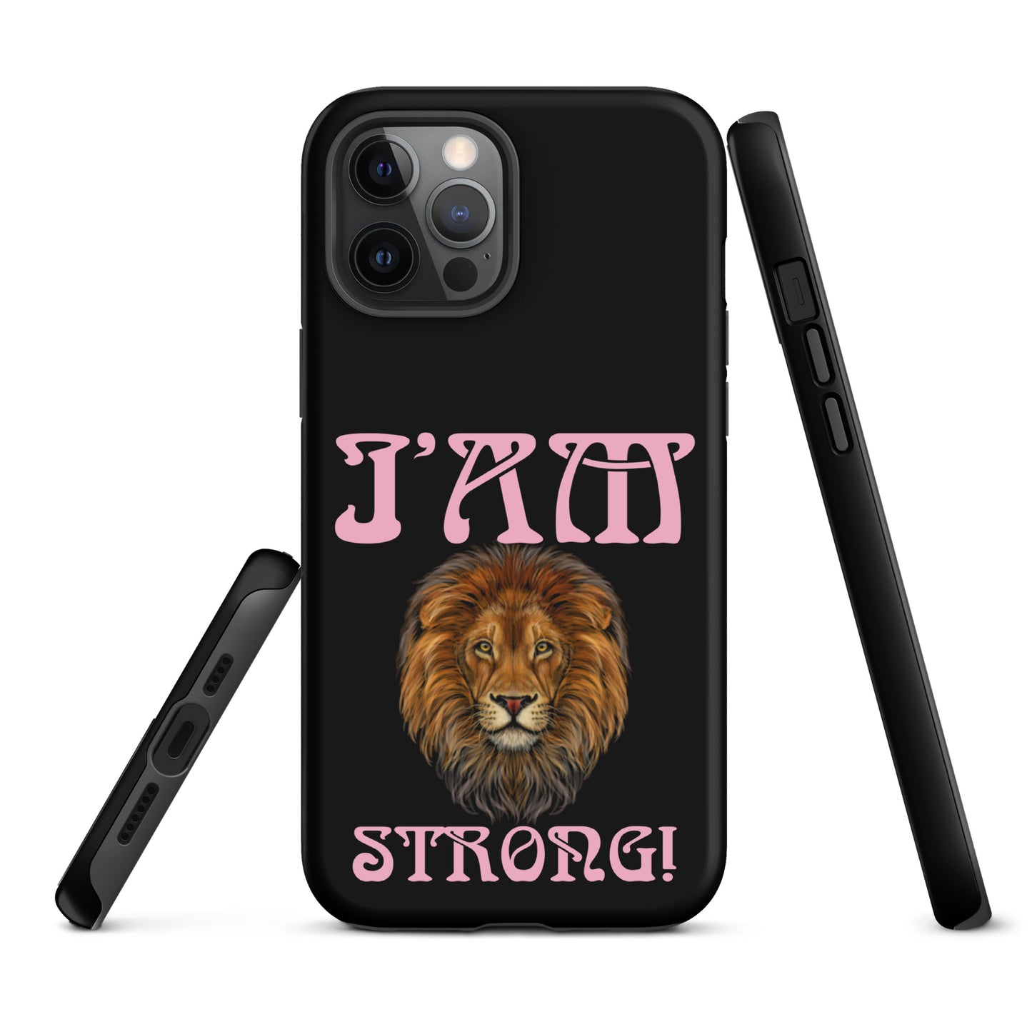 “I’AM STRONG!” Black Tough Case for iPhone® W/Cotton Candy Font