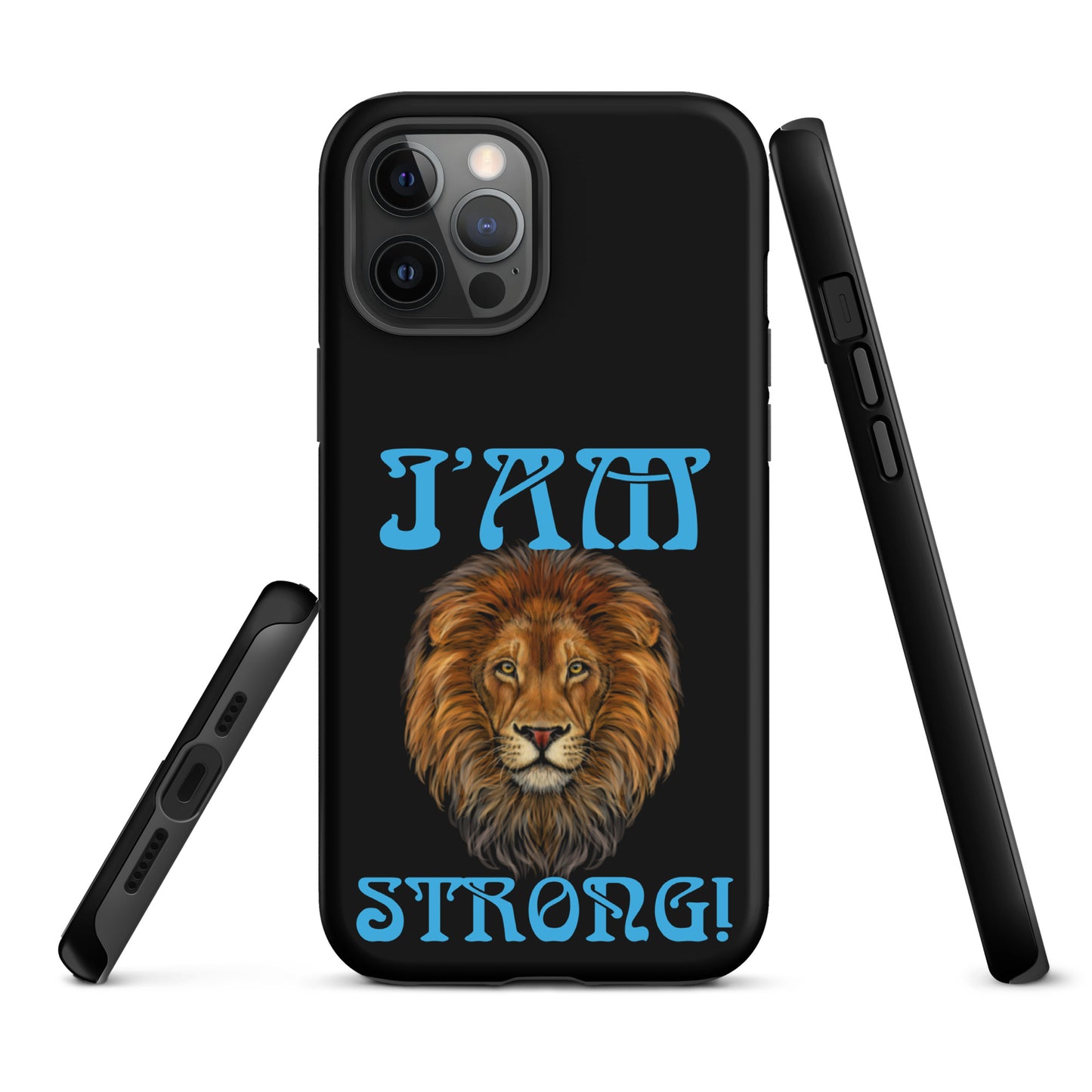 “I’AM STRONG!” Black Tough Case for iPhone® W/SkyBlue Font