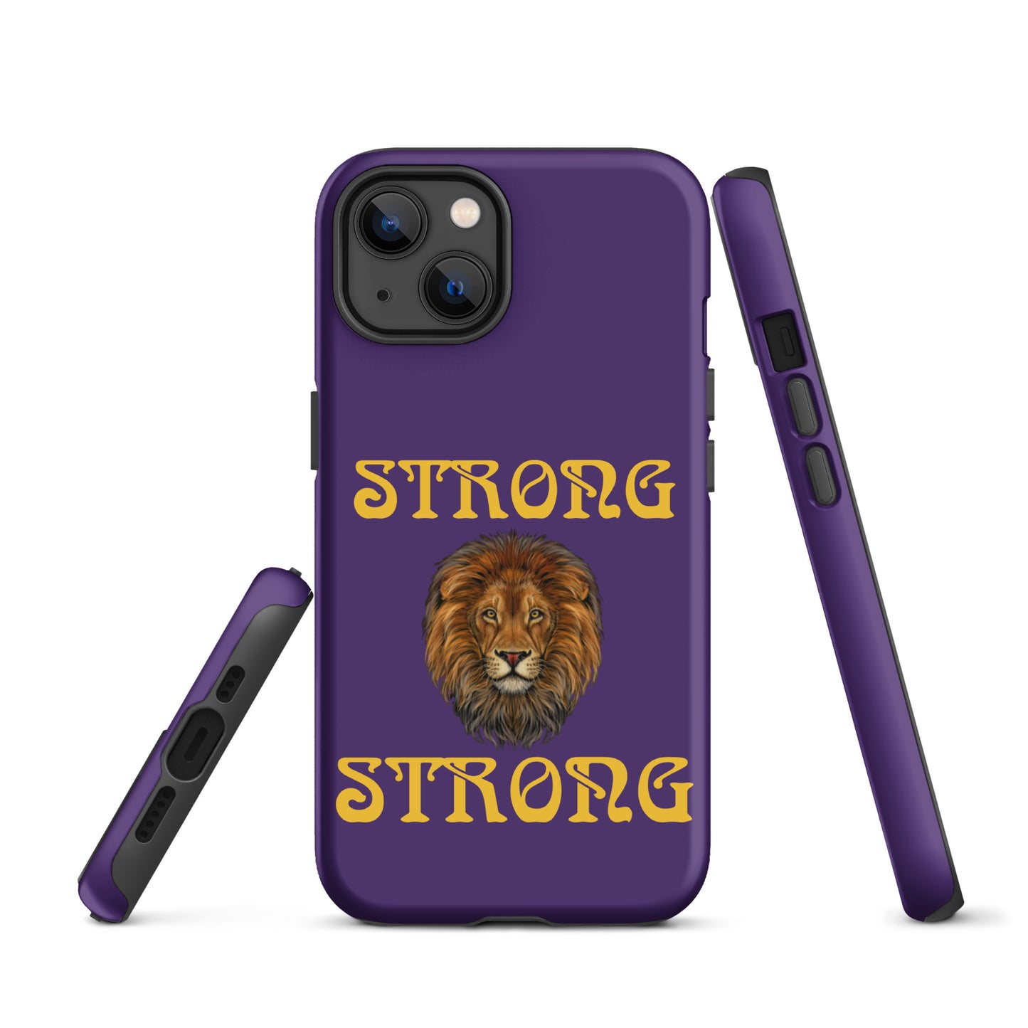 “STRONG”Purple DoubleView Tough Case for iPhone® W/Yellow Font