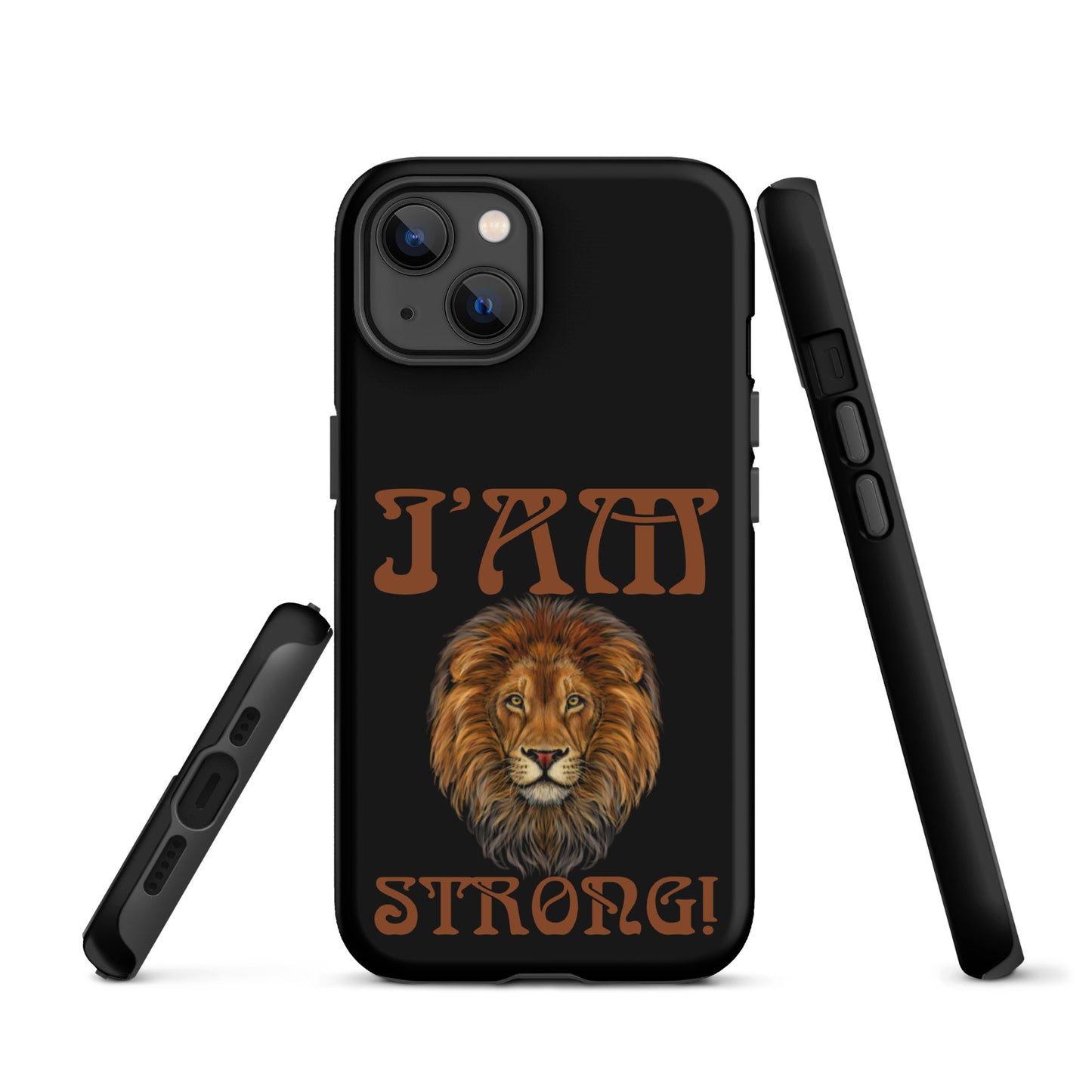 “I’AM STRONG!” Black Tough Case for iPhone® W/Brown Font