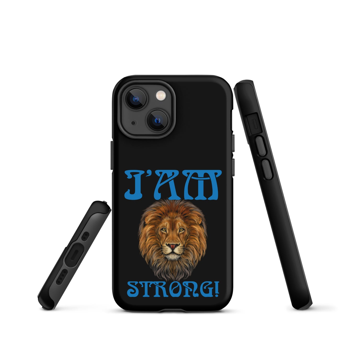 “I’AM STRONG!” Black Tough Case for iPhone® W/Navy Blue Font