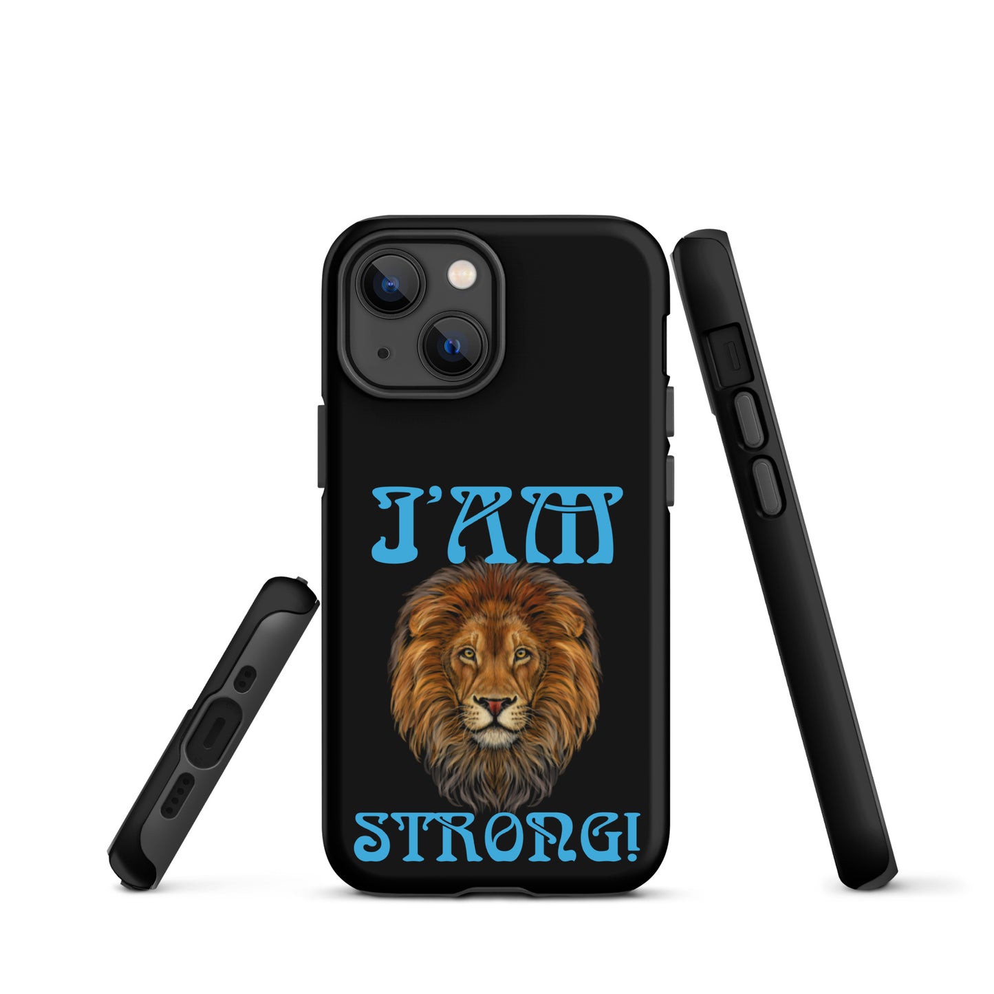 “I’AM STRONG!” Black Tough Case for iPhone® W/SkyBlue Font