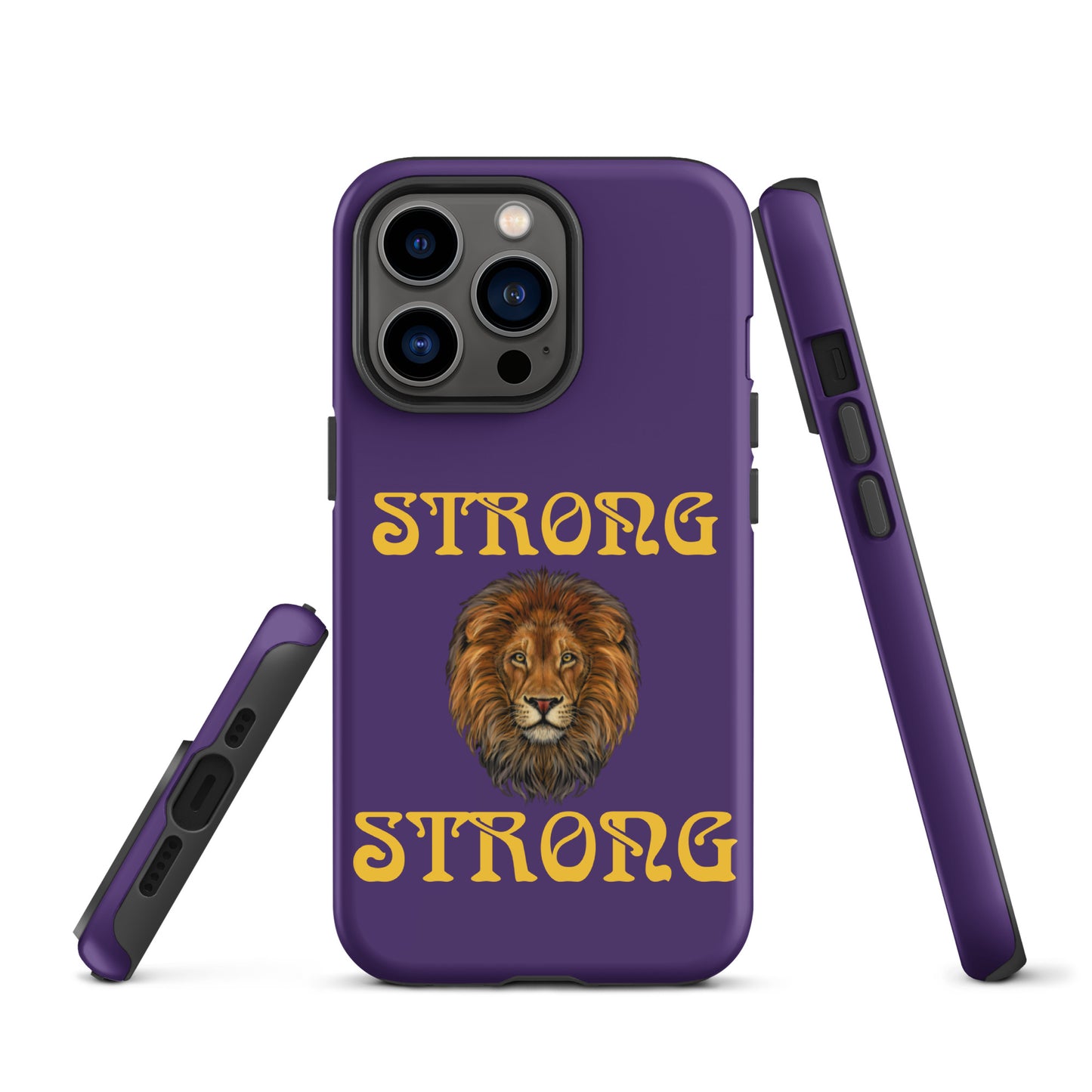 “STRONG”Purple DoubleView Tough Case for iPhone® W/Yellow Font
