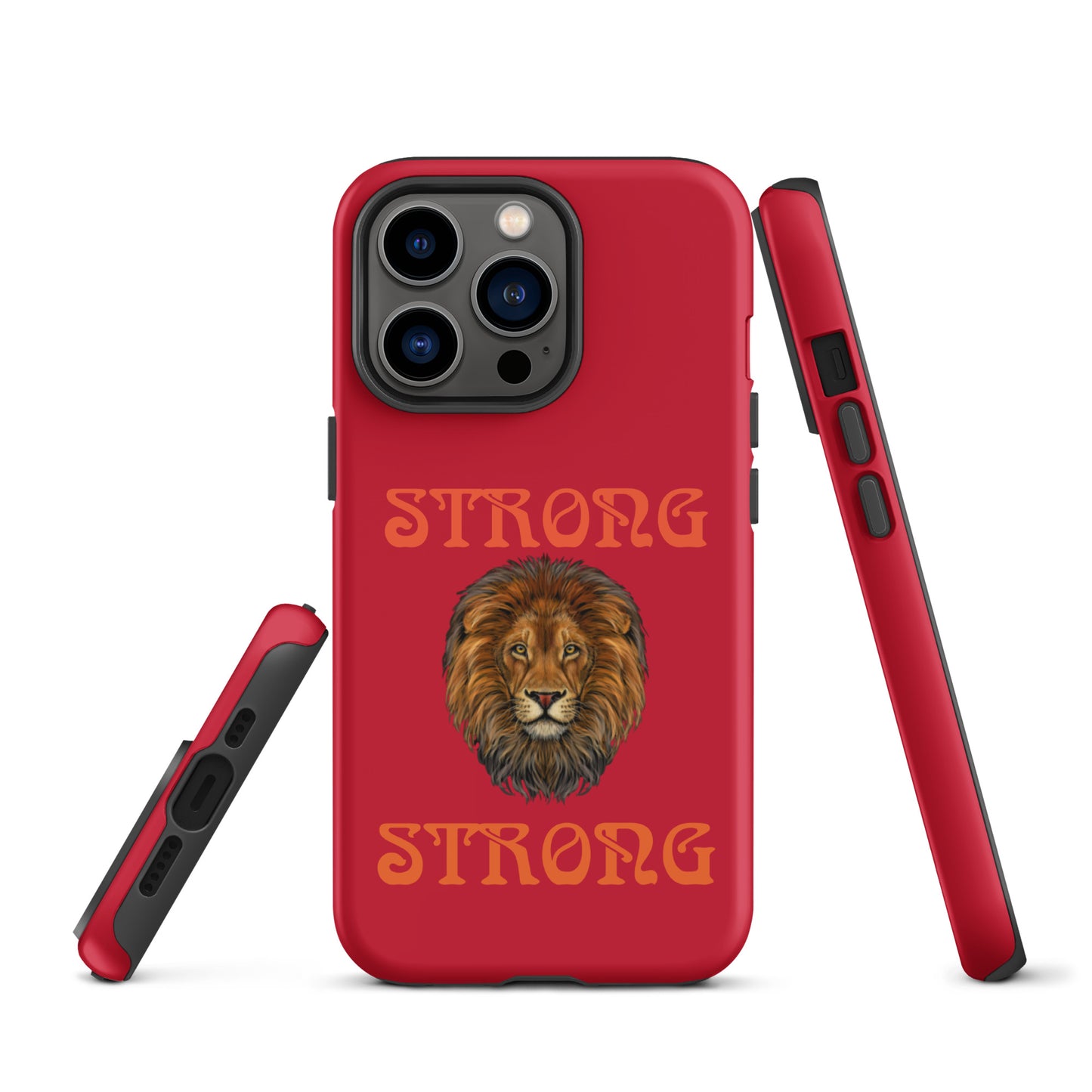 “STRONG”Red DoubleView Tough Case for iPhone® W/Orange Font