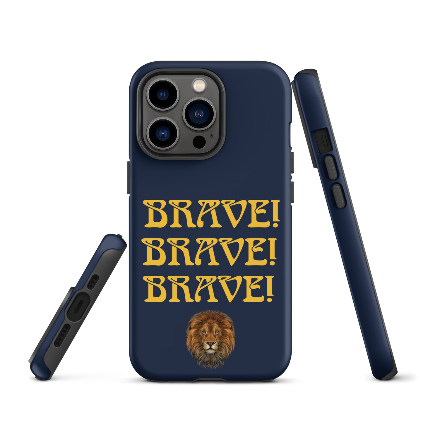 “BRAVE!Navy Tough Case for iPhone® W/Triple Yellow Font