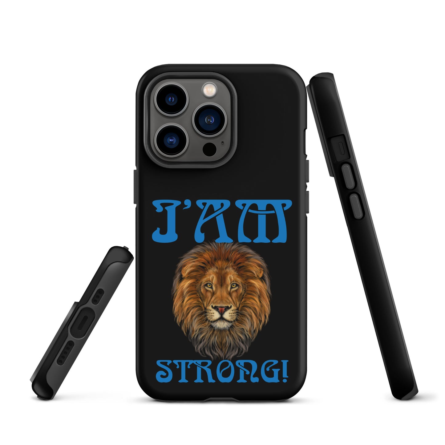 “I’AM STRONG!” Black Tough Case for iPhone® W/Navy Blue Font