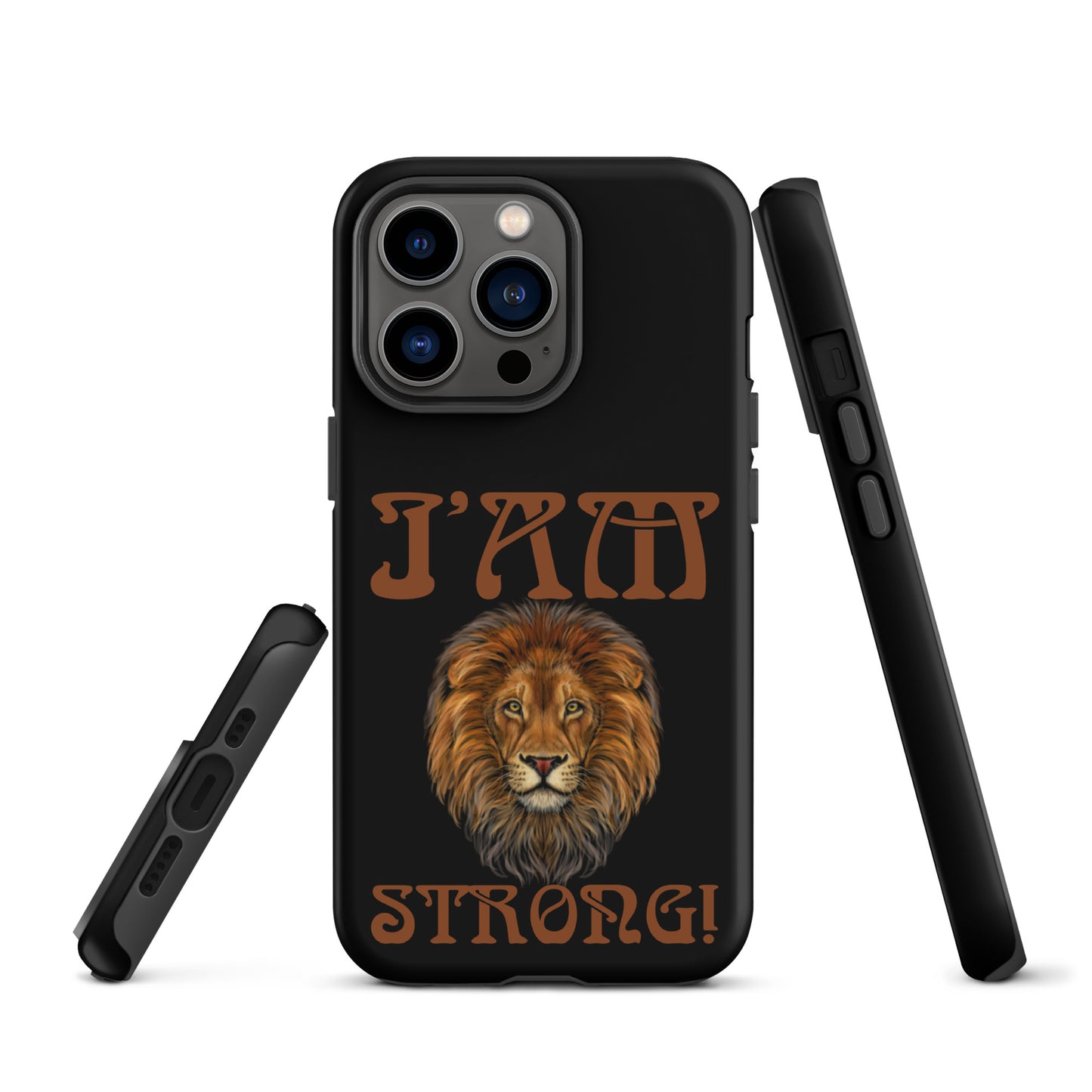 “I’AM STRONG!” Black Tough Case for iPhone® W/Brown Font