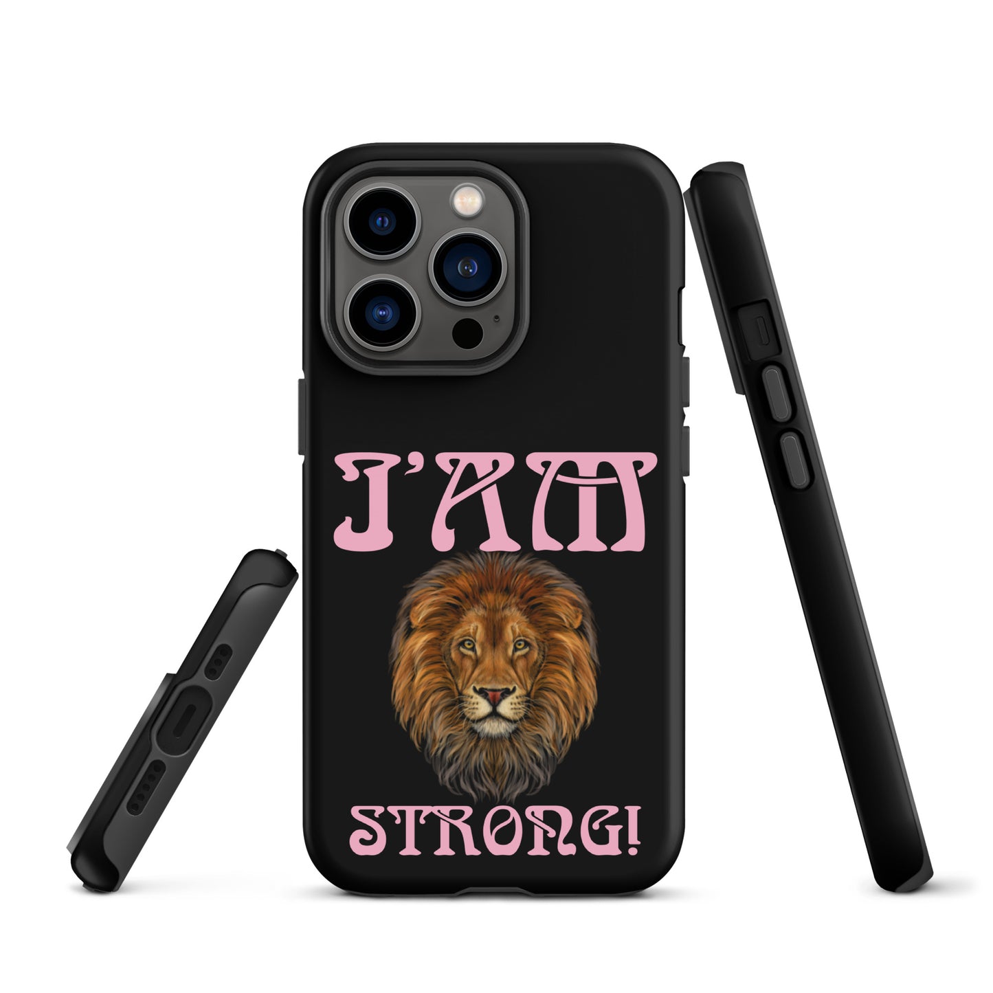 “I’AM STRONG!” Black Tough Case for iPhone® W/Cotton Candy Font