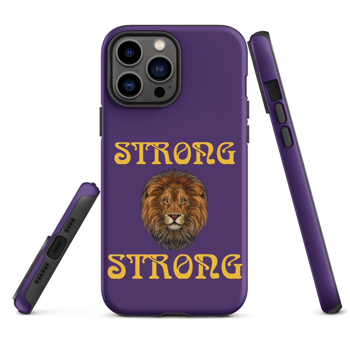 “STRONG”Purple DoubleView Tough Case for iPhone® W/Yellow Font