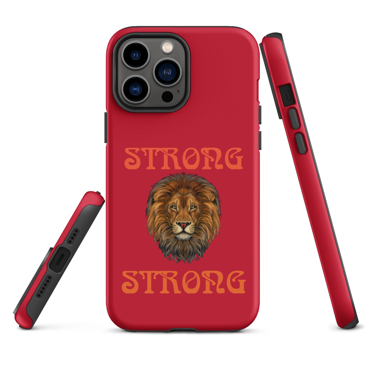 “STRONG”Red DoubleView Tough Case for iPhone® W/Orange Font