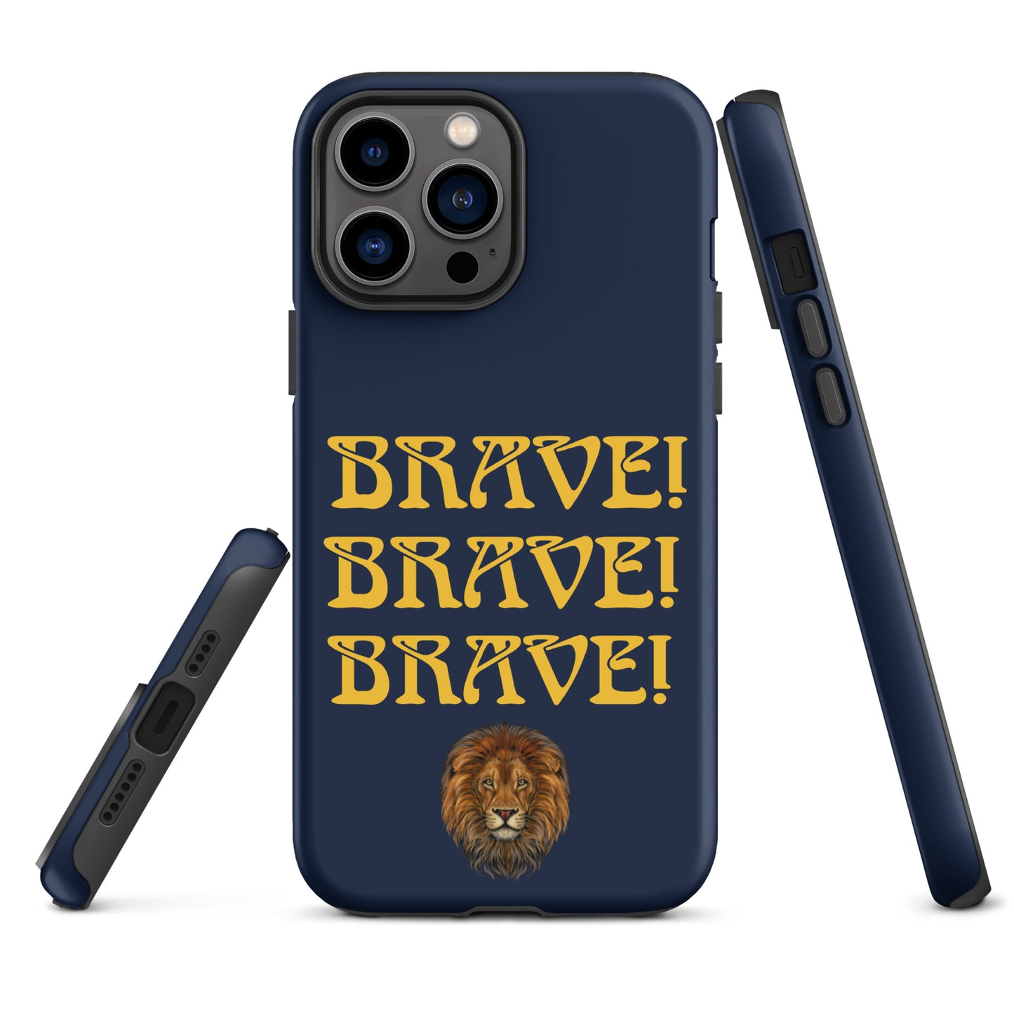 “BRAVE!Navy Tough Case for iPhone® W/Triple Yellow Font