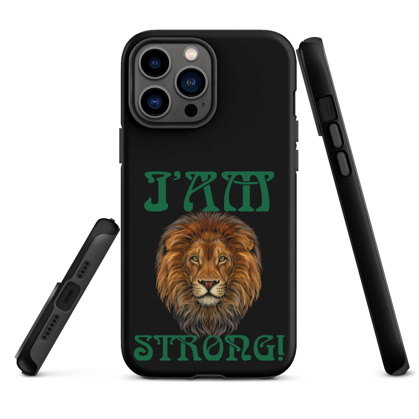 “I’AM STRONG!” Black Tough Case for iPhone® W/Green Font