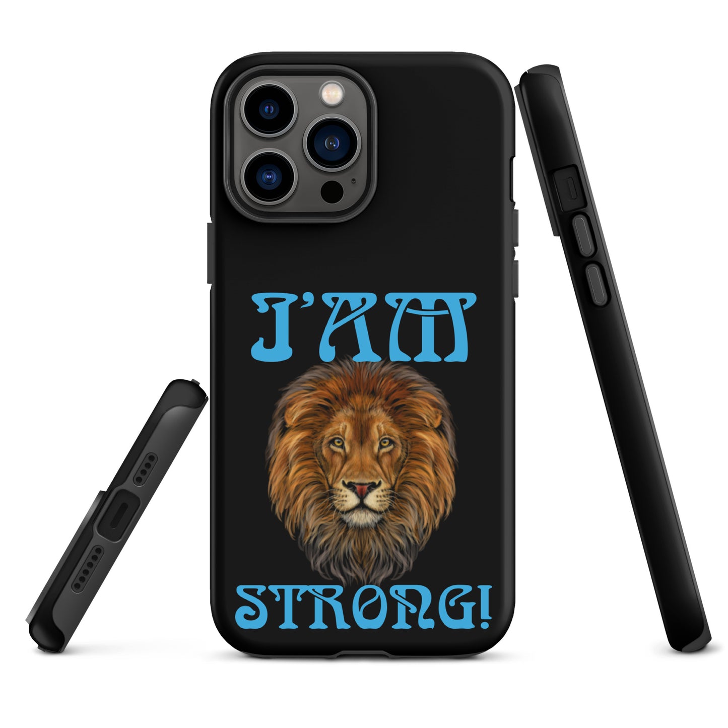 “I’AM STRONG!” Black Tough Case for iPhone® W/SkyBlue Font