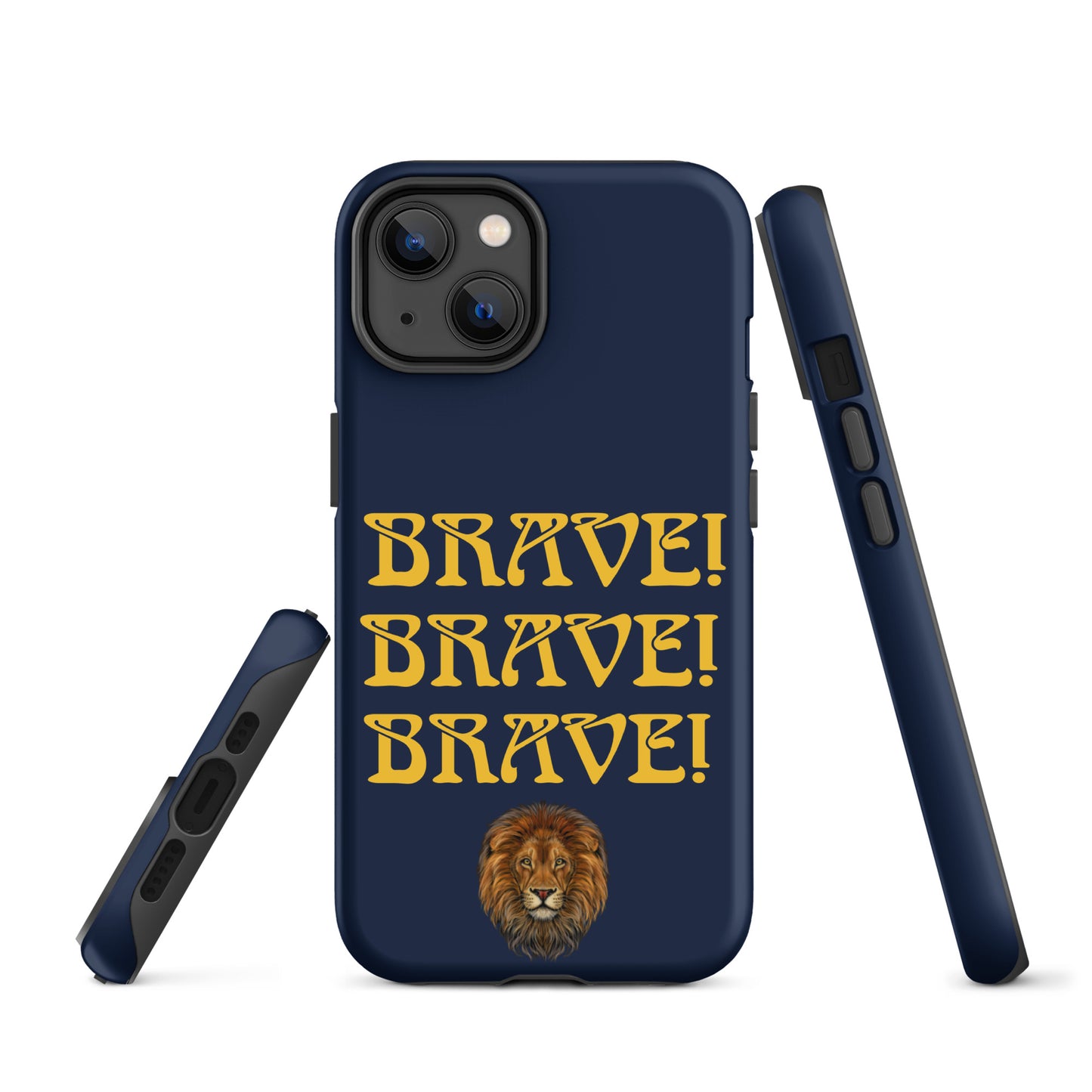 “BRAVE!Navy Tough Case for iPhone® W/Triple Yellow Font
