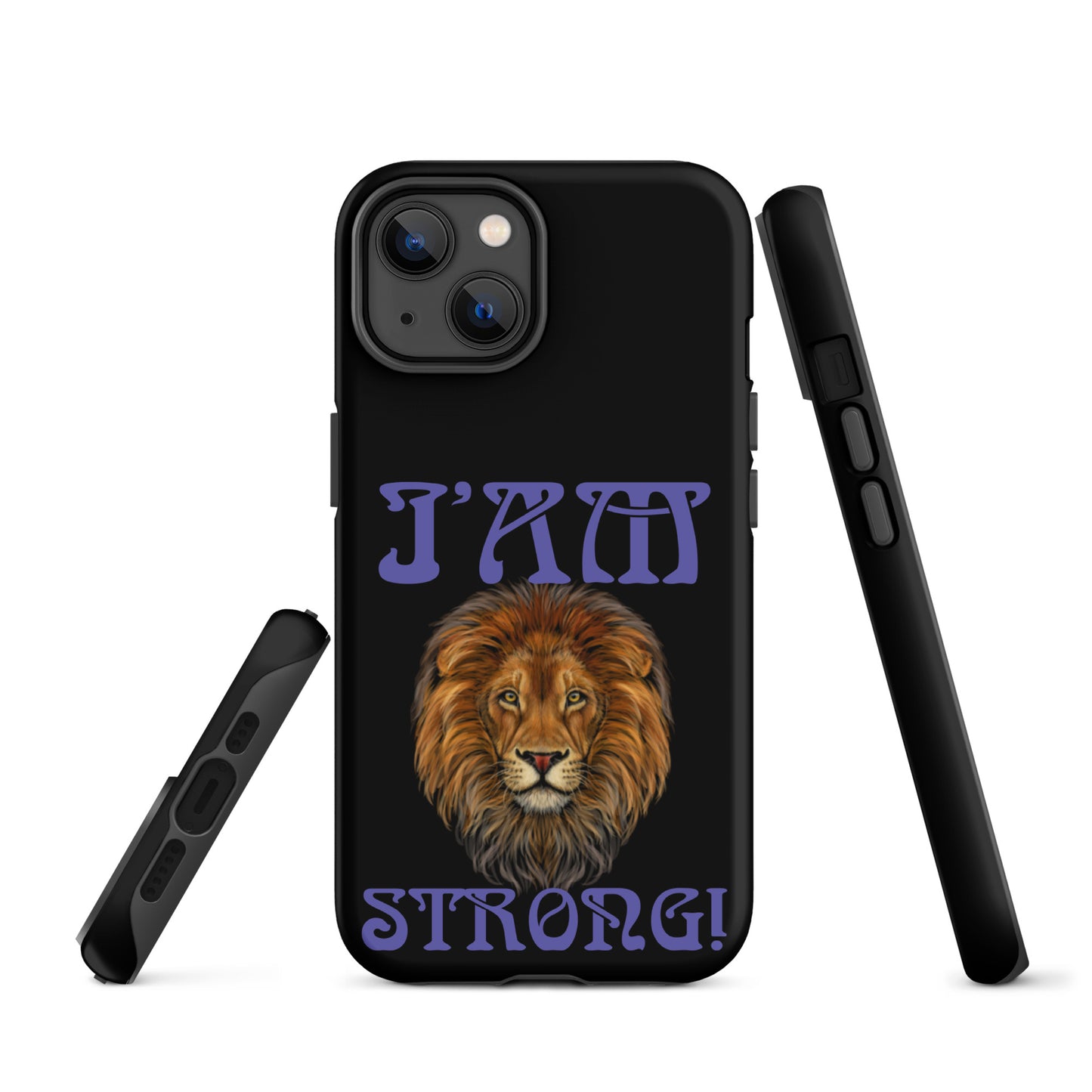 “I’AM STRONG!” Black Tough Case for iPhone® W/Purple Font
