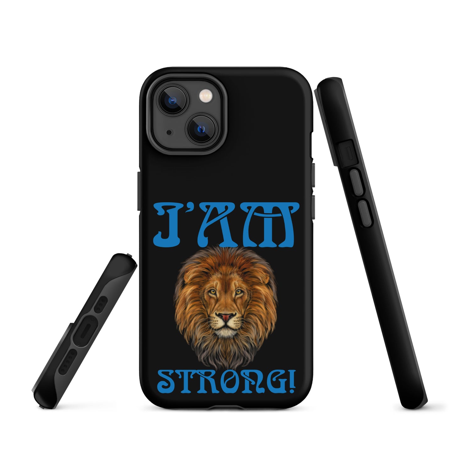 “I’AM STRONG!” Black Tough Case for iPhone® W/Navy Blue Font