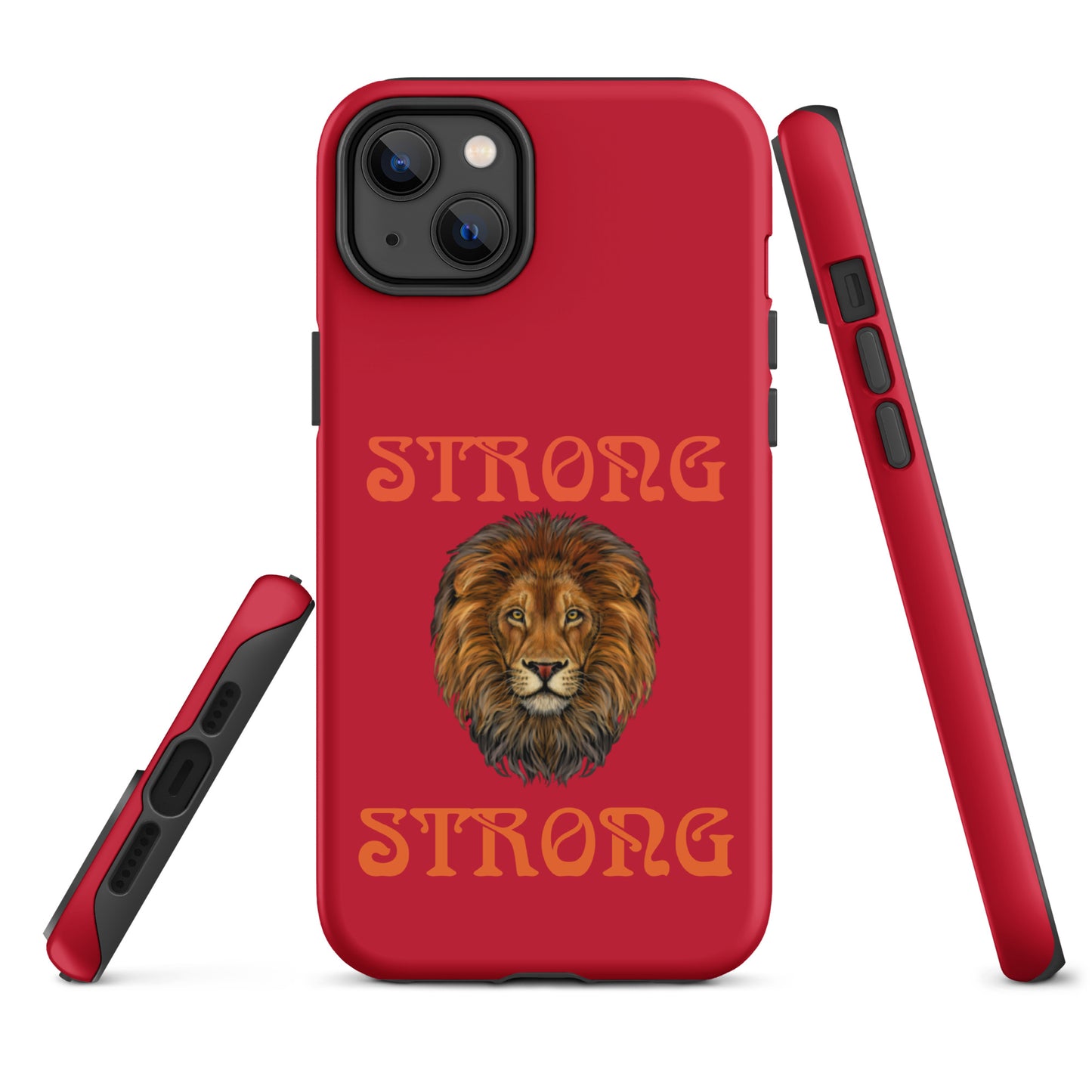 “STRONG”Red DoubleView Tough Case for iPhone® W/Orange Font