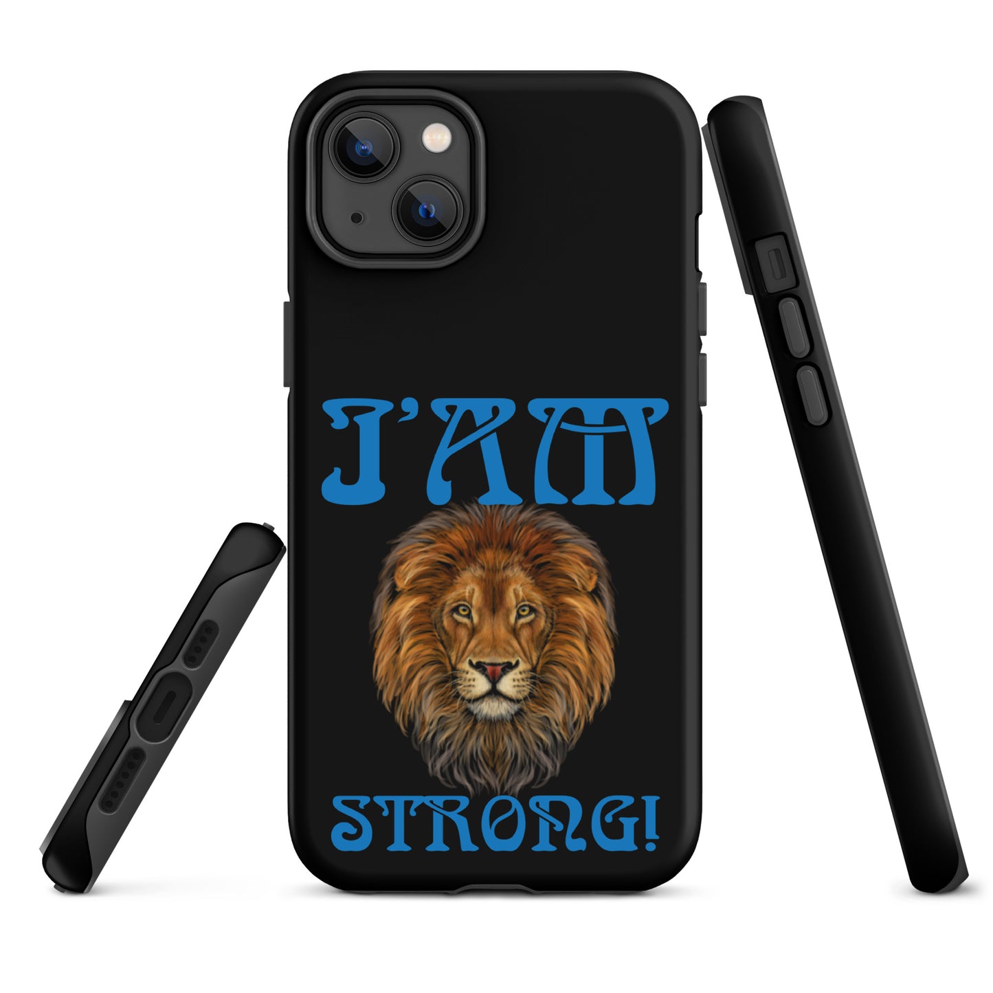 “I’AM STRONG!” Black Tough Case for iPhone® W/Navy Blue Font