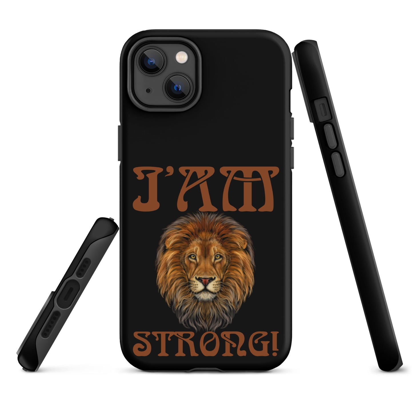 “I’AM STRONG!” Black Tough Case for iPhone® W/Brown Font