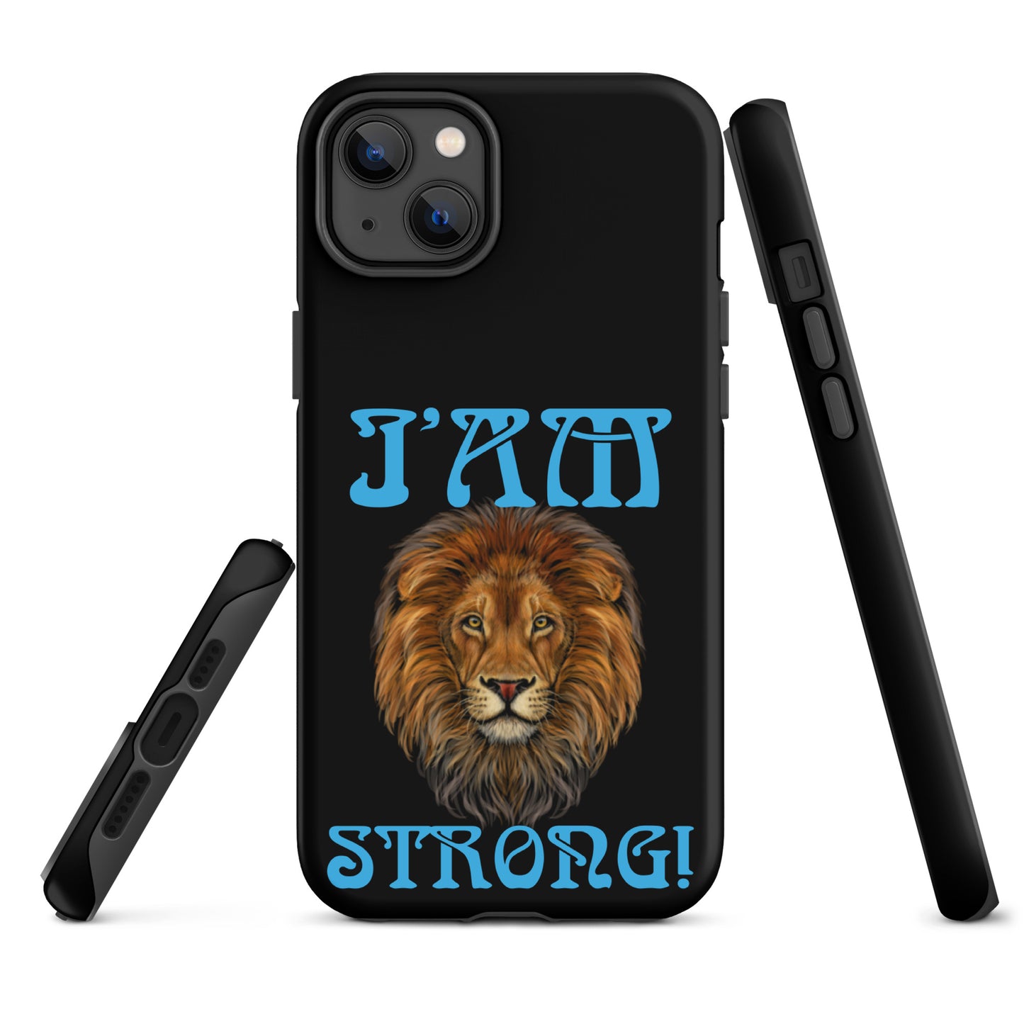 “I’AM STRONG!” Black Tough Case for iPhone® W/SkyBlue Font