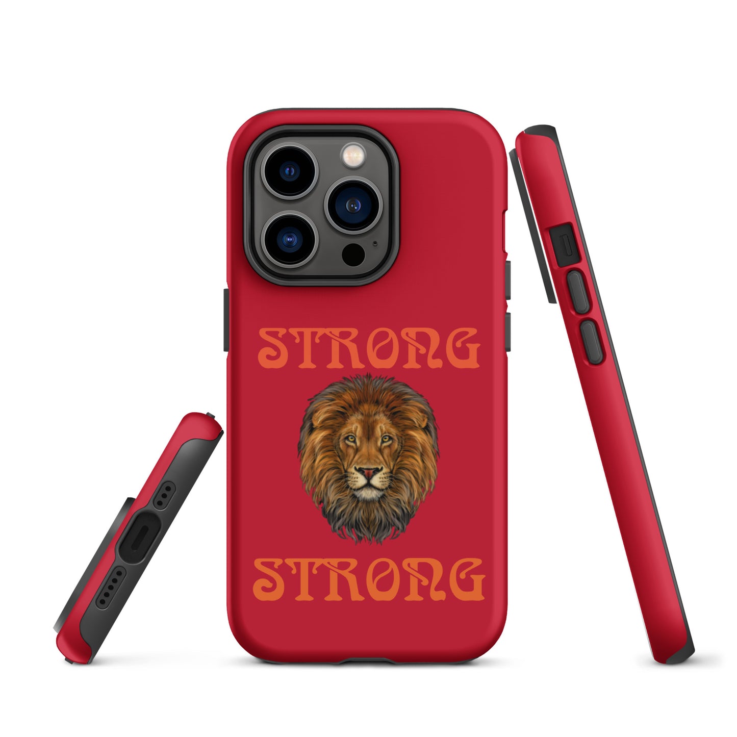 “STRONG”Red DoubleView Tough Case for iPhone® W/Orange Font