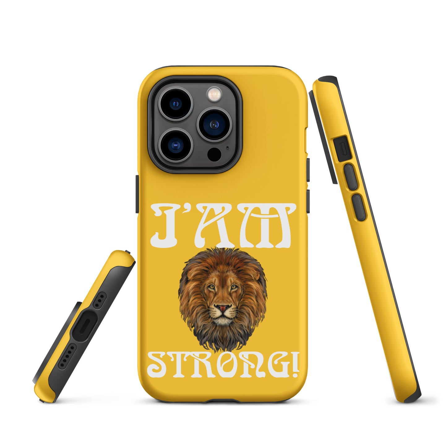 “I’AM STRONG!”Yellow Tough Case for iPhone® W/White Font