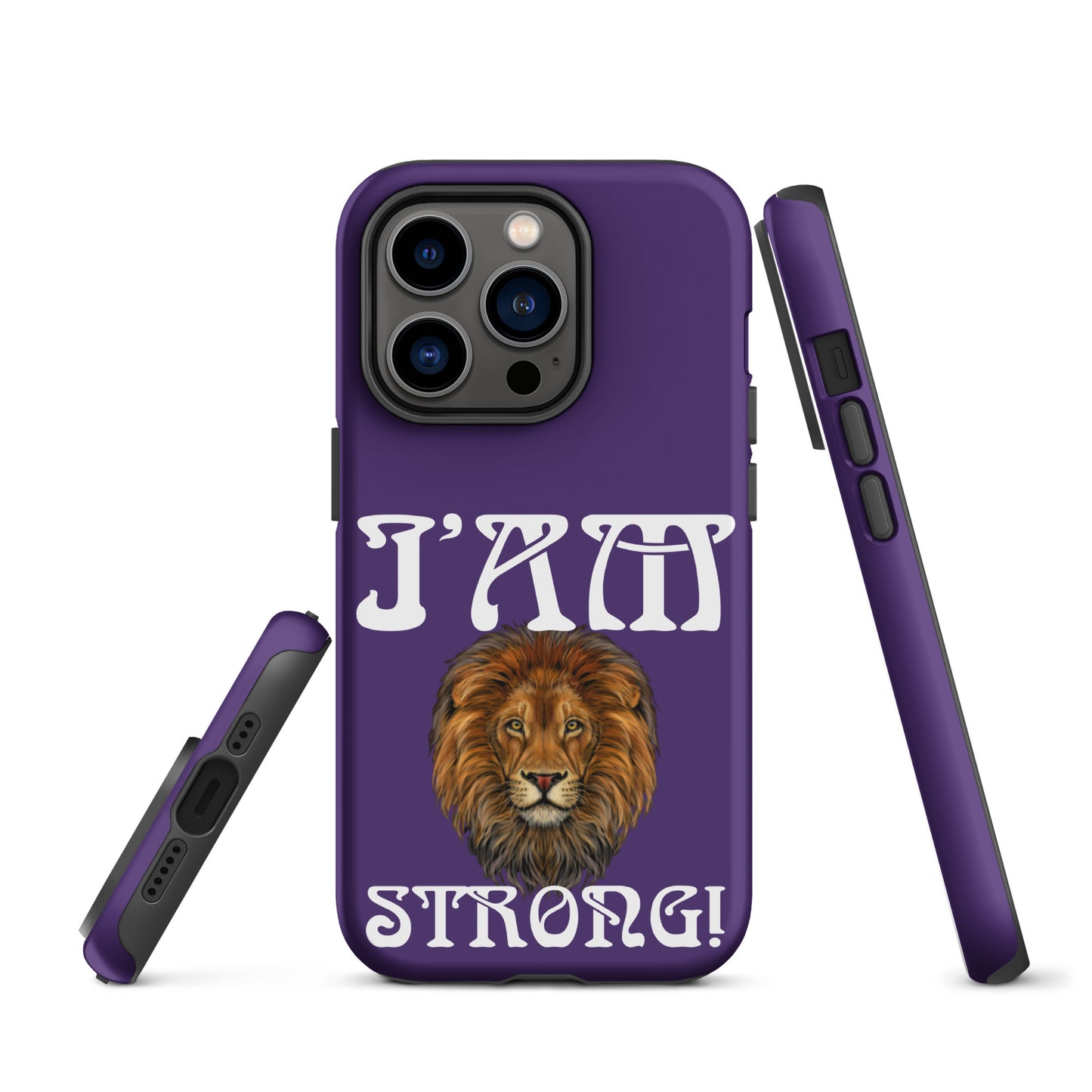 “I’AM STRONG!” Purple Tough Case for iPhone® W/White Font