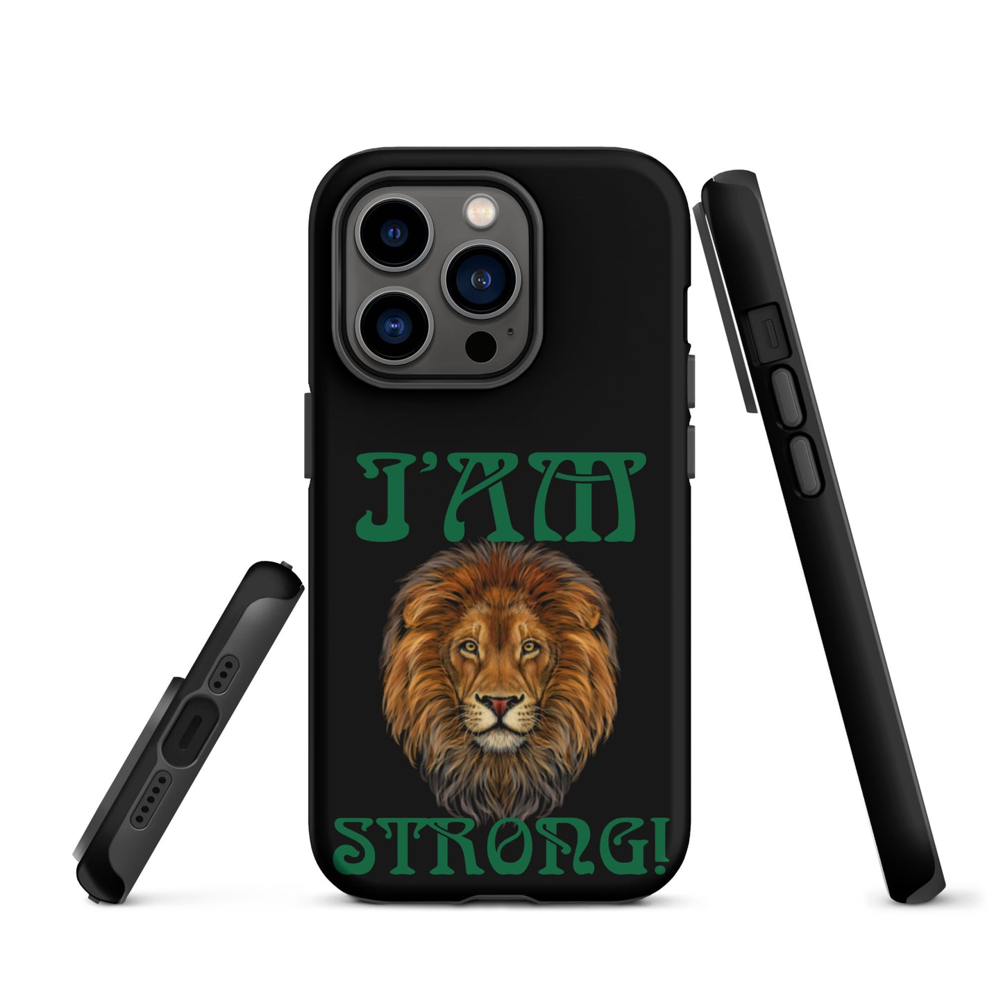 “I’AM STRONG!” Black Tough Case for iPhone® W/Green Font