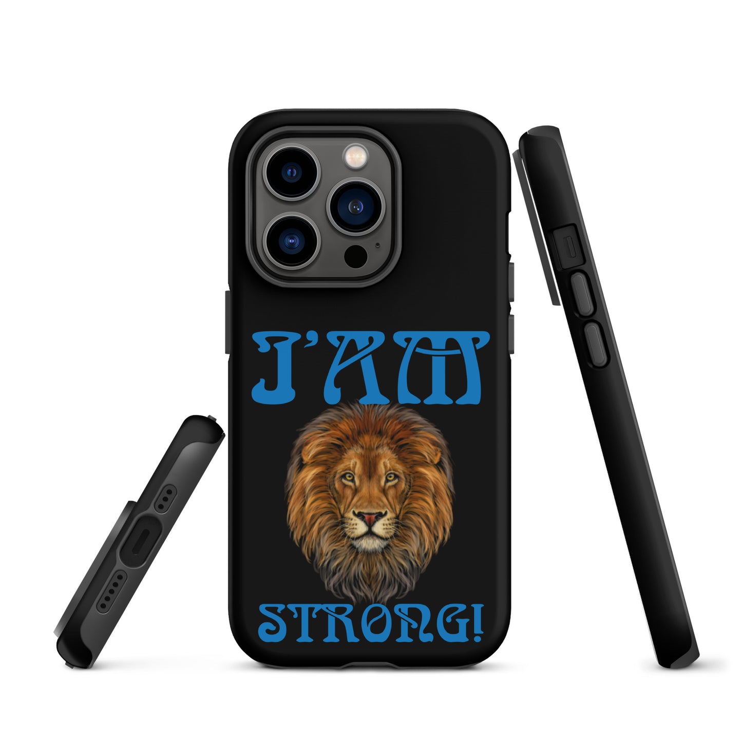 “I’AM STRONG!” Black Tough Case for iPhone® W/Navy Blue Font